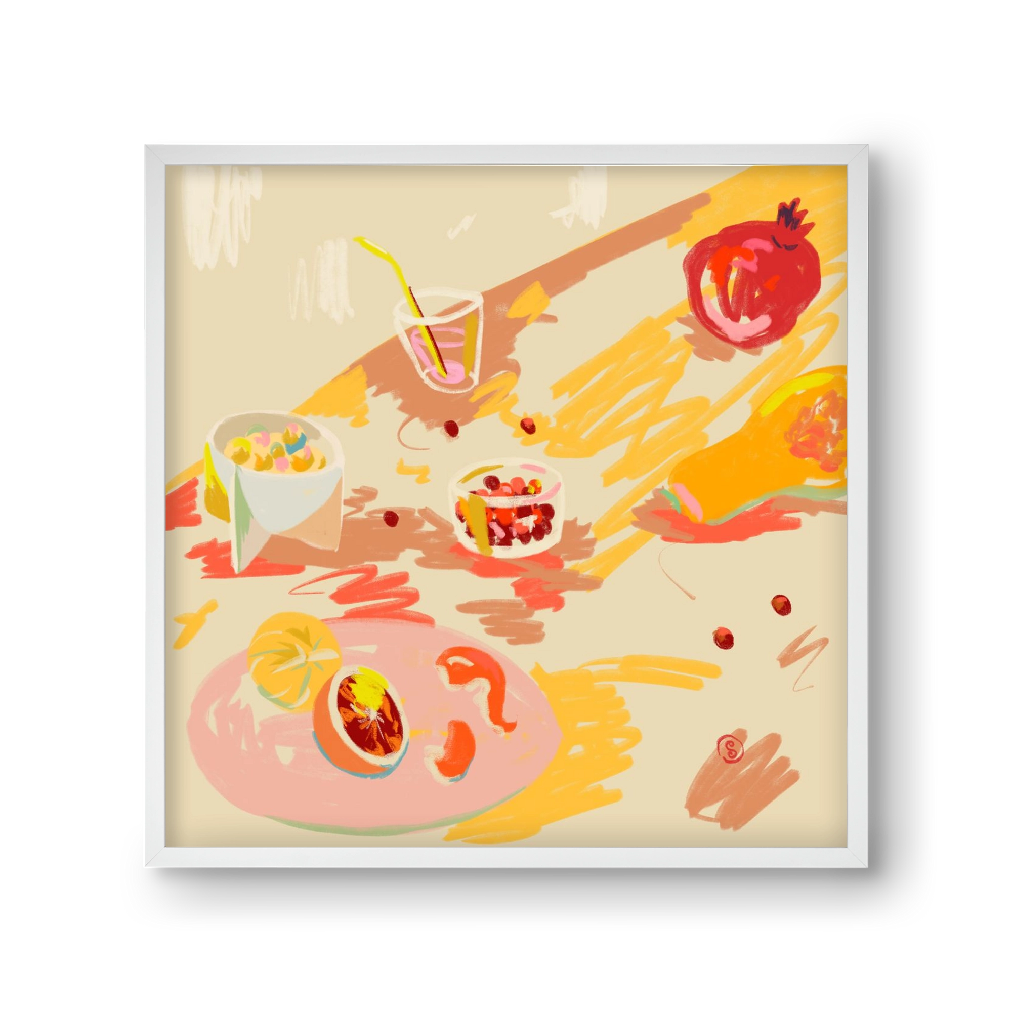 ORANGE AND PINK FRUIT, 30x30 cm (30x30 cm), Fehér keret