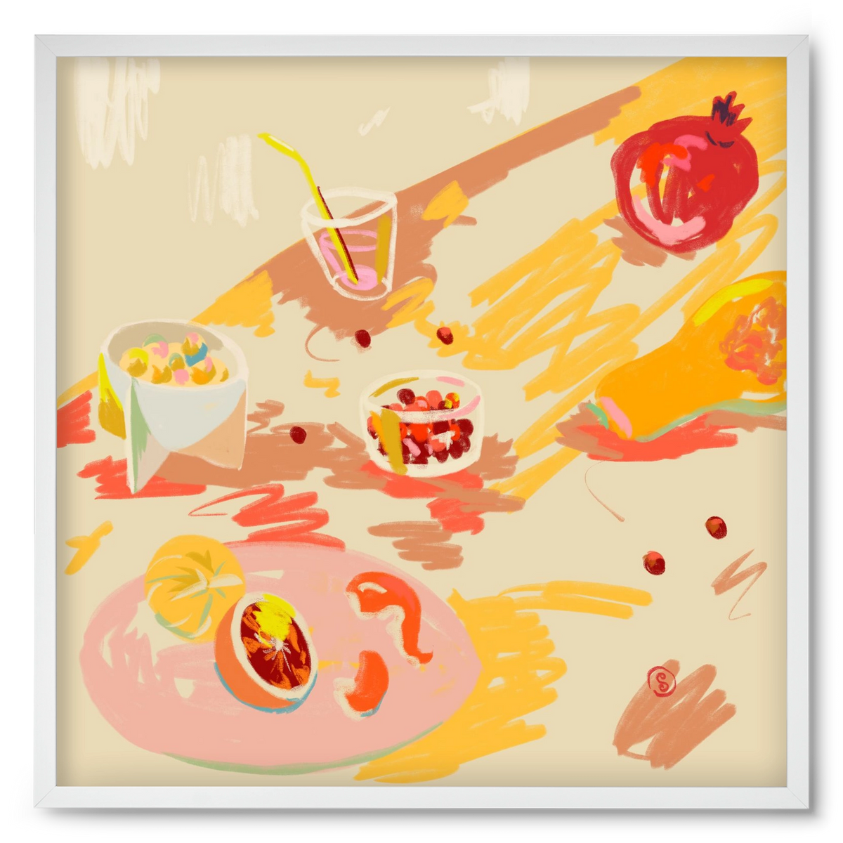 ORANGE AND PINK FRUIT, 50x50 cm (50x50 cm), Fehér keret