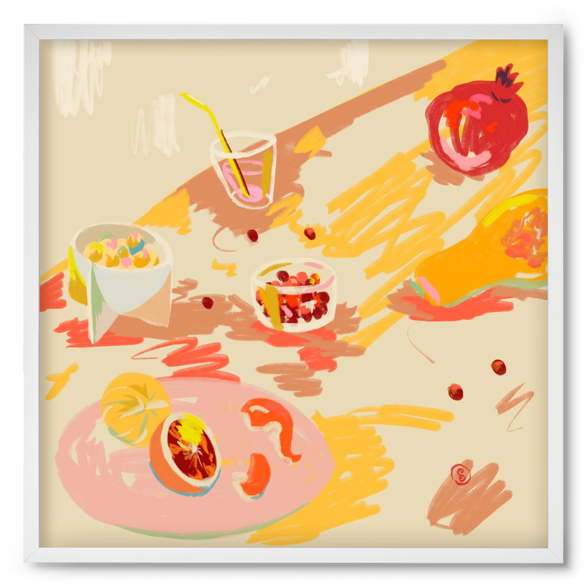 ORANGE AND PINK FRUIT, 50x50 cm (50x50 cm), Fehér keret