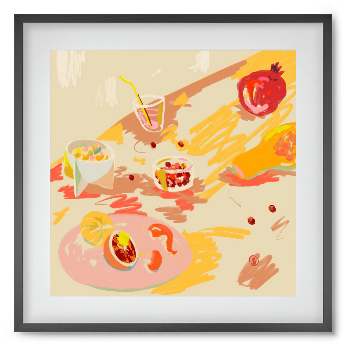ORANGE AND PINK FRUIT, 50x50 cm (40x40 cm), Fekete keret, paszpartuval