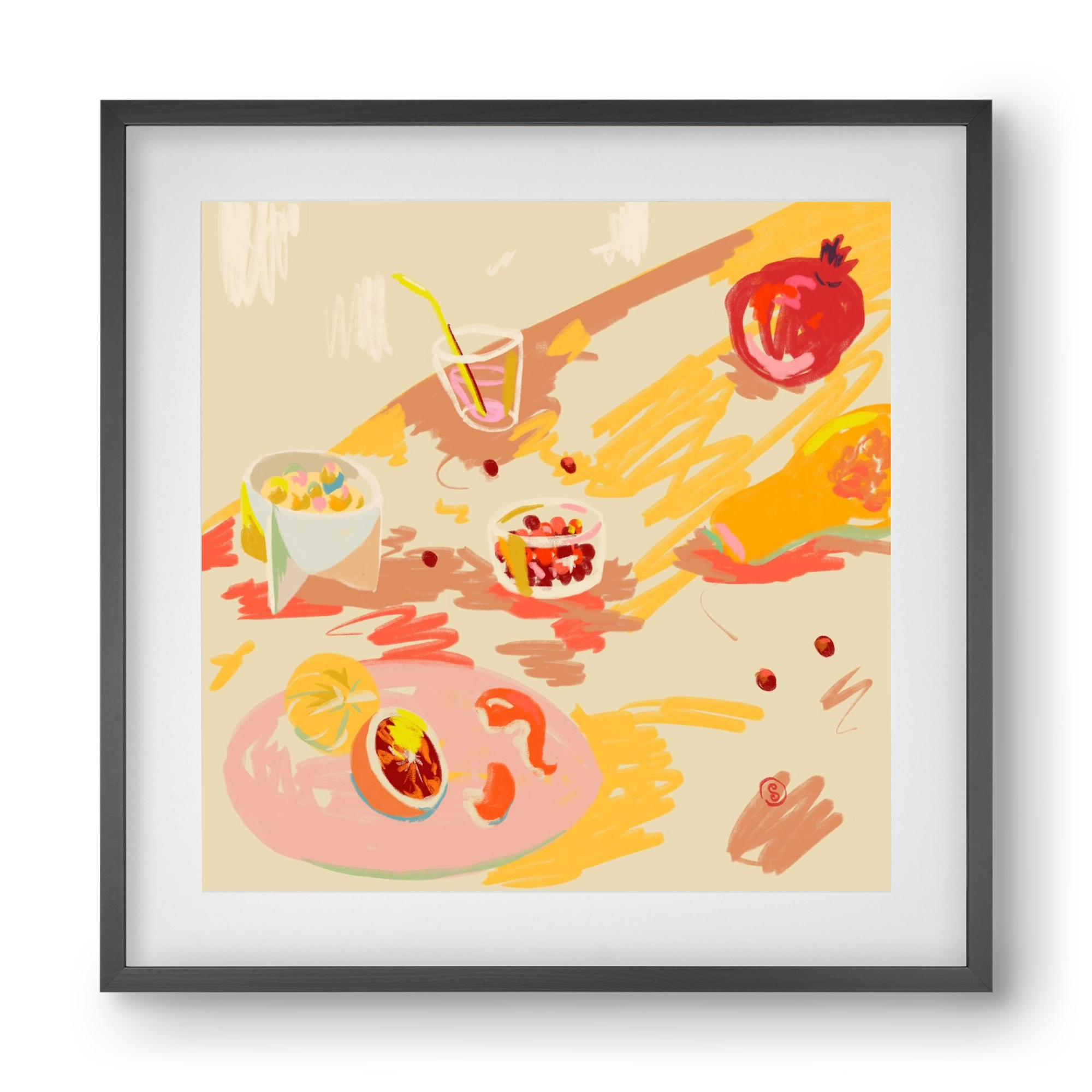 ORANGE AND PINK FRUIT, 40x40 cm (30x30 cm), Fekete keret, paszpartuval