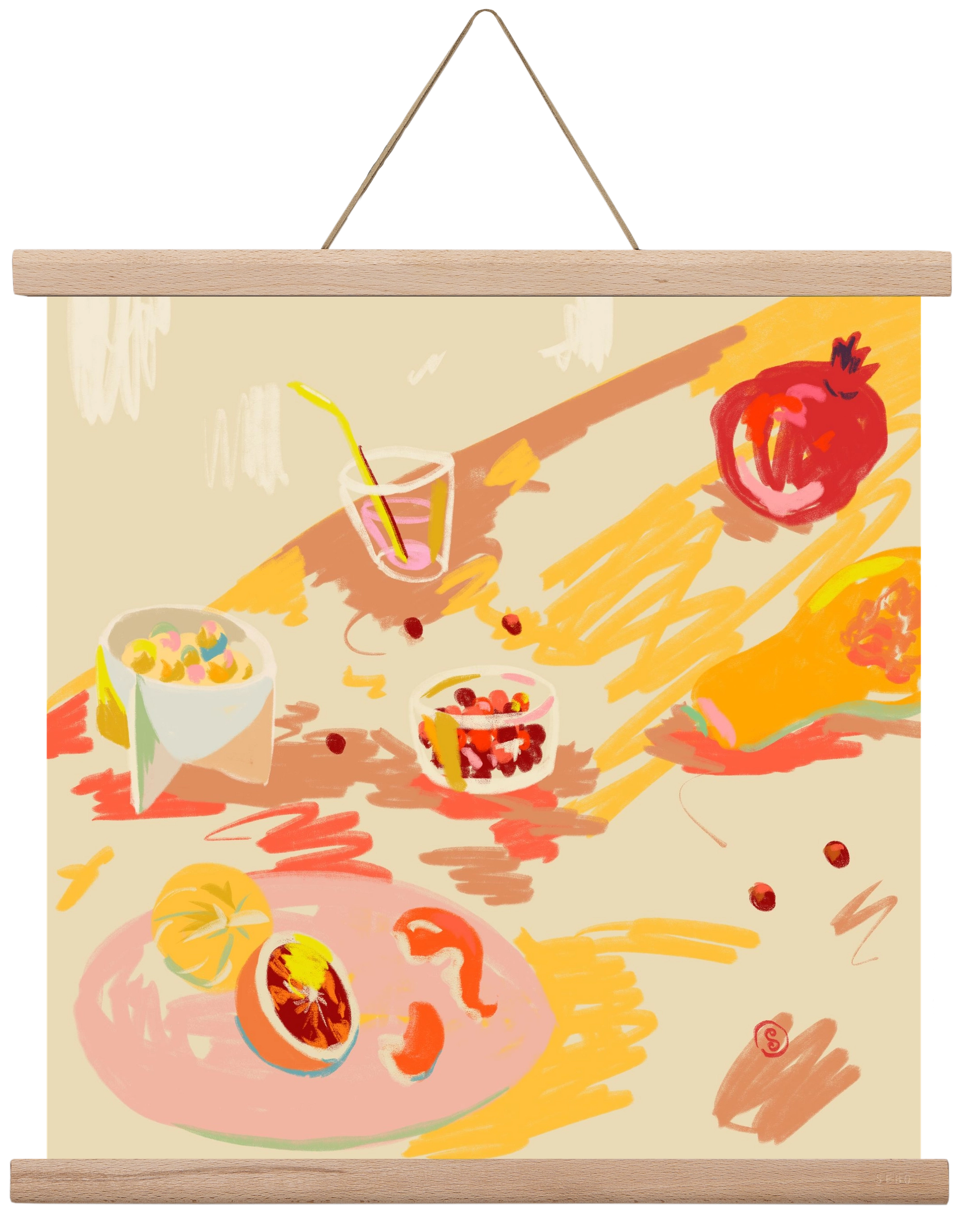 ORANGE AND PINK FRUIT, 40x40 cm (40x40 cm), Tölgy akasztó