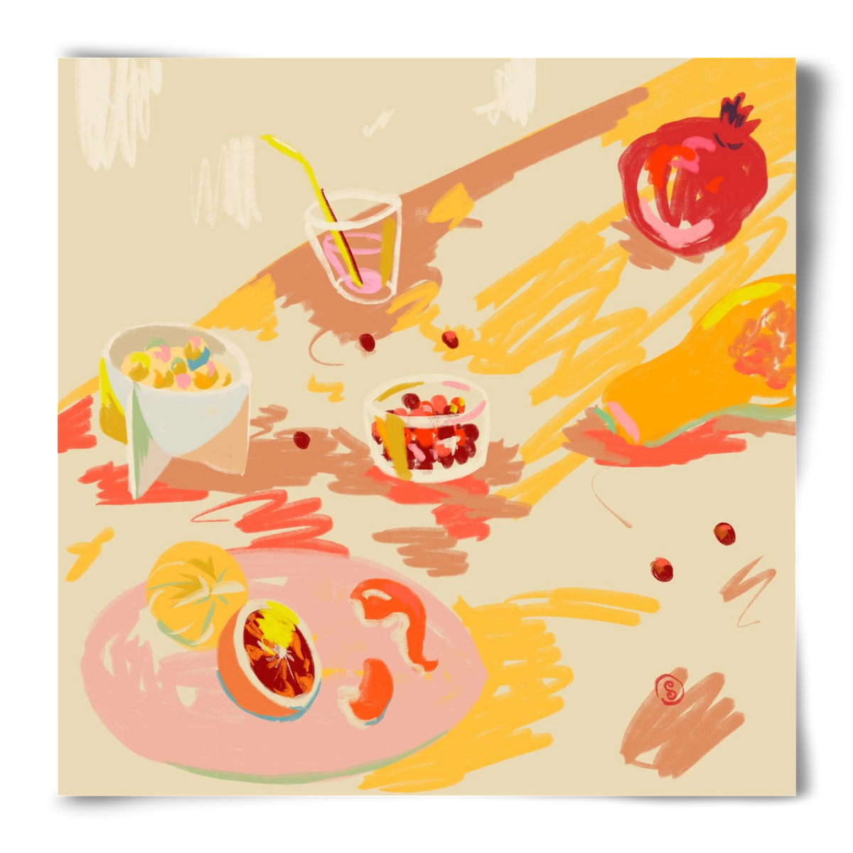 ORANGE AND PINK FRUIT, 50x50 cm, Keret nélkül