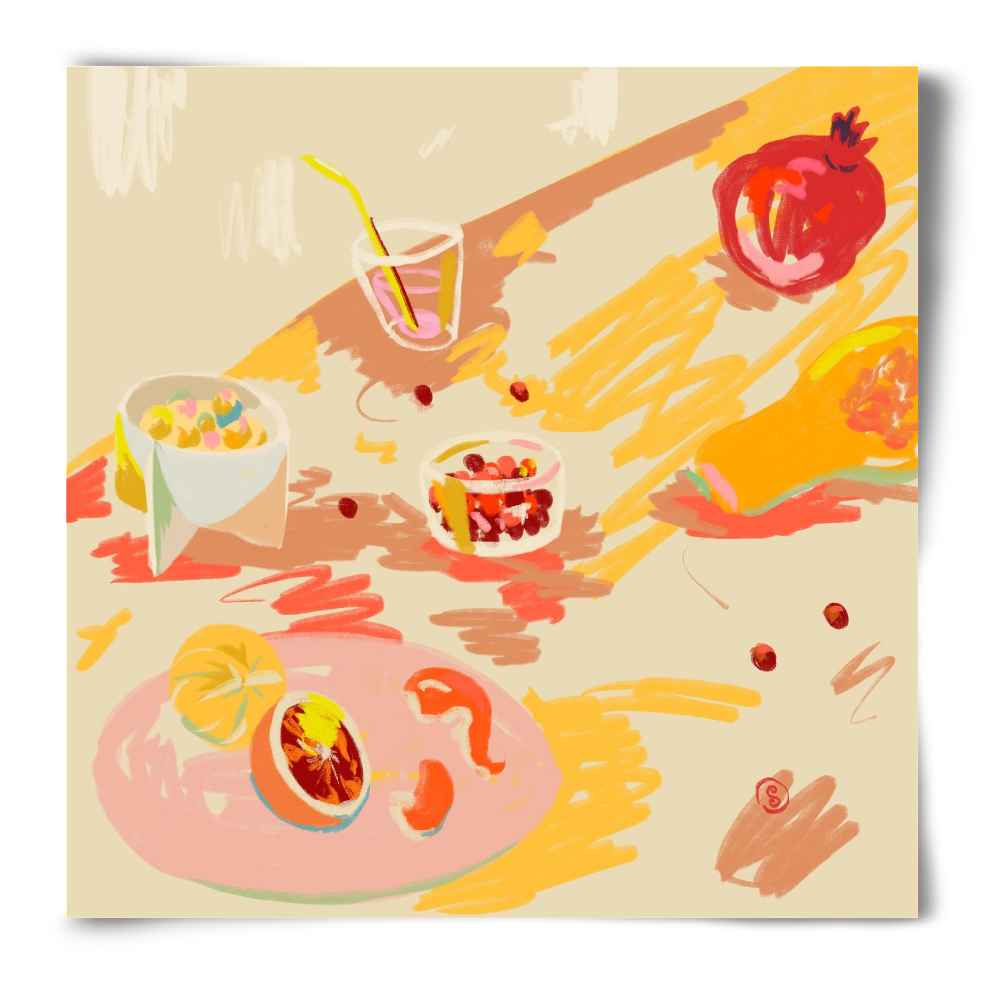 ORANGE AND PINK FRUIT, 50x50 cm, Keret nélkül