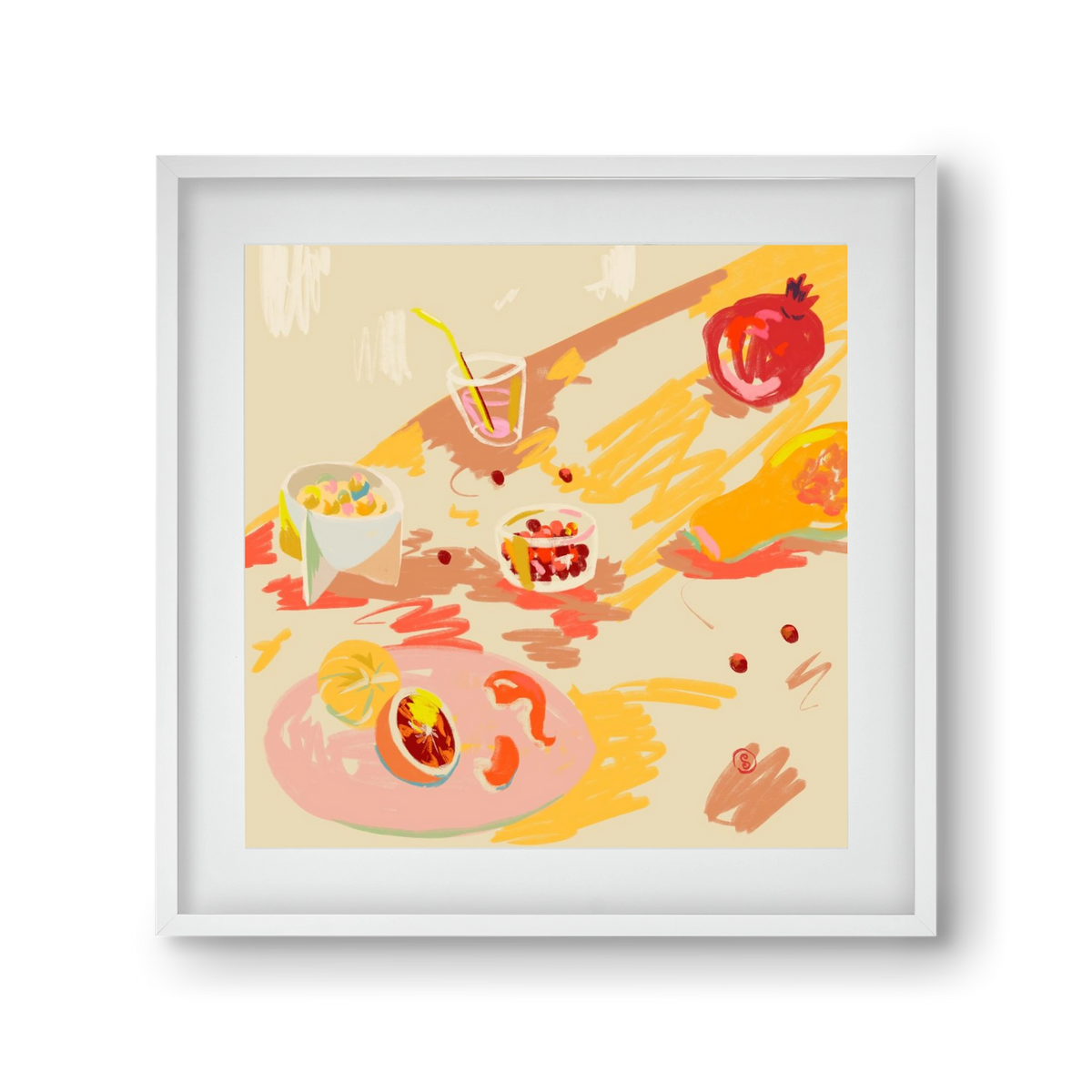 ORANGE AND PINK FRUIT, 30x30 cm (20x20 cm), Fehér keret, paszpartuval