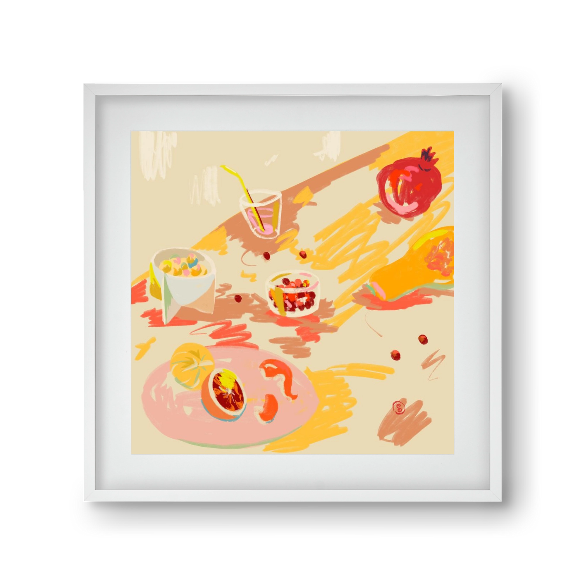 ORANGE AND PINK FRUIT, 30x30 cm (20x20 cm), Fehér keret, paszpartuval