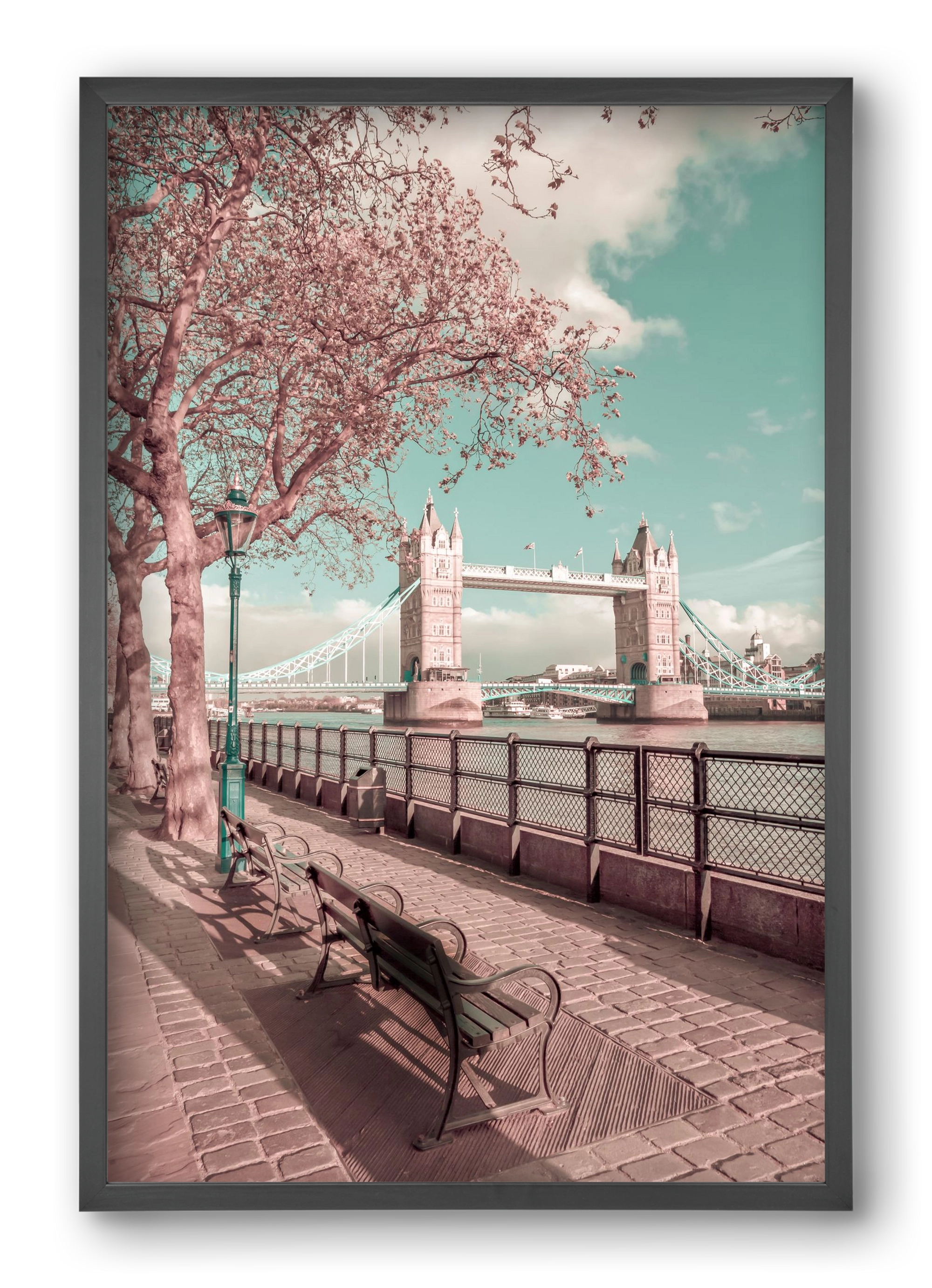 LONDON Thames Riverside & Tower Bridge | urban vintage style, 40x60 cm (40x60 cm), Fekete keret