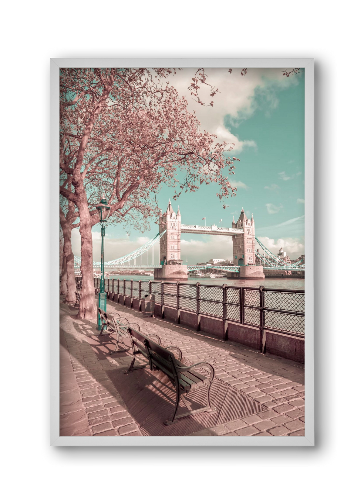 LONDON Thames Riverside & Tower Bridge | urban vintage style, 30x45 cm (30x45 cm), Fehér keret