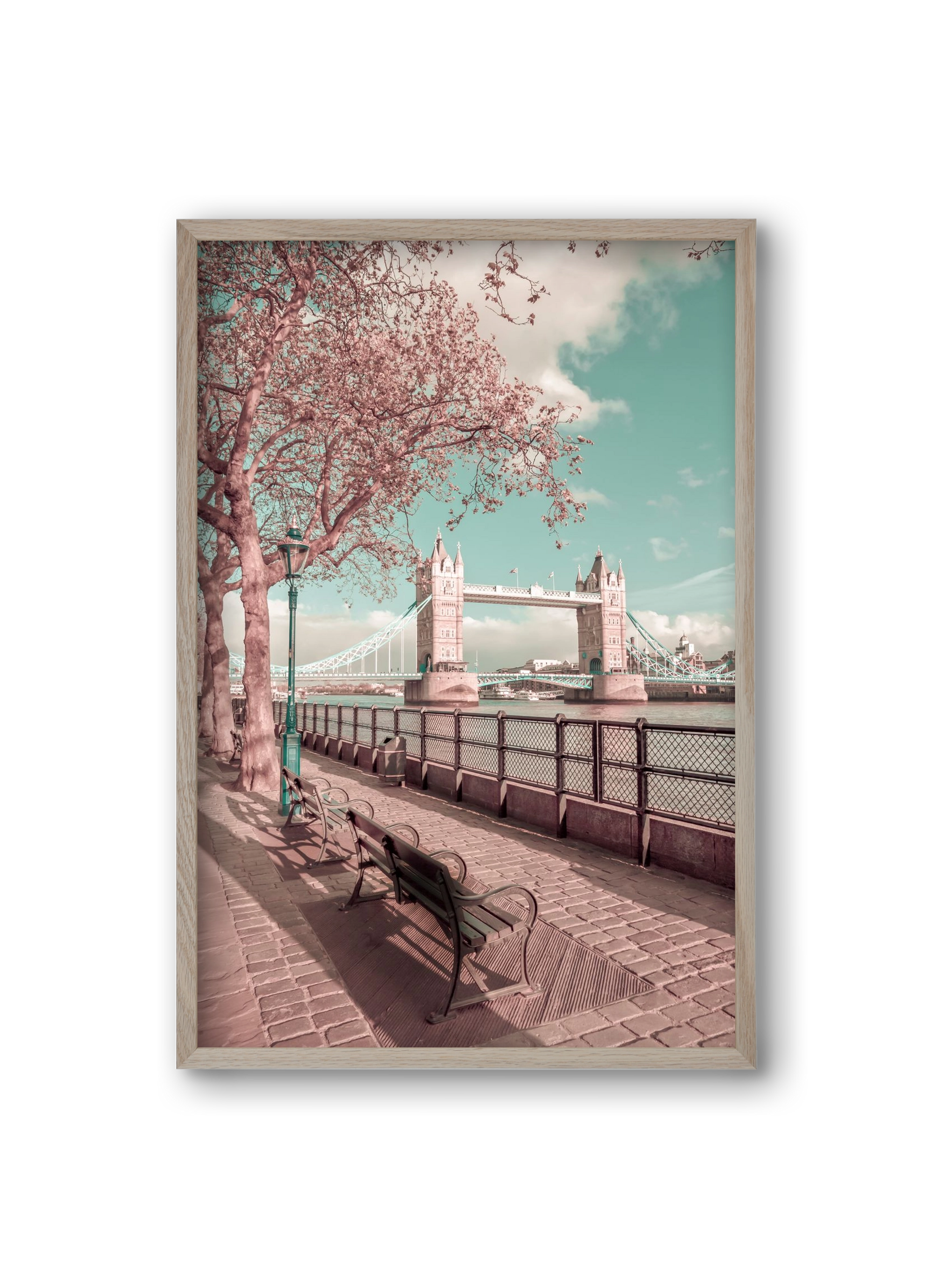 LONDON Thames Riverside & Tower Bridge | urban vintage style, 20x30 cm (20x30 cm), Tölgy keret