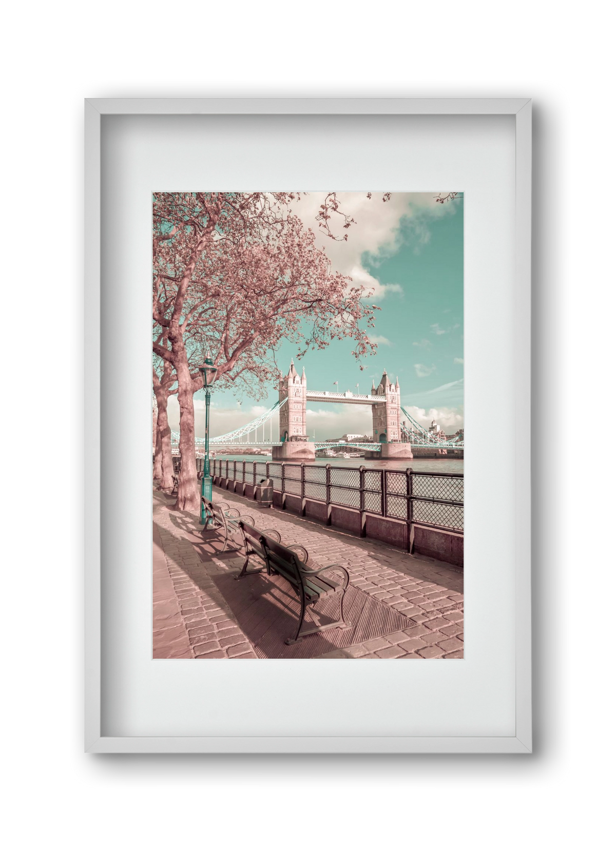 LONDON Thames Riverside & Tower Bridge | urban vintage style, 30x45 cm (20x30 cm), Fehér keret, paszpartuval
