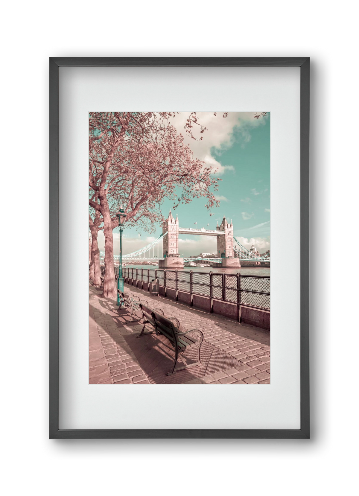 LONDON Thames Riverside & Tower Bridge | urban vintage style, 30x45 cm (20x30 cm), Fekete keret, paszpartuval