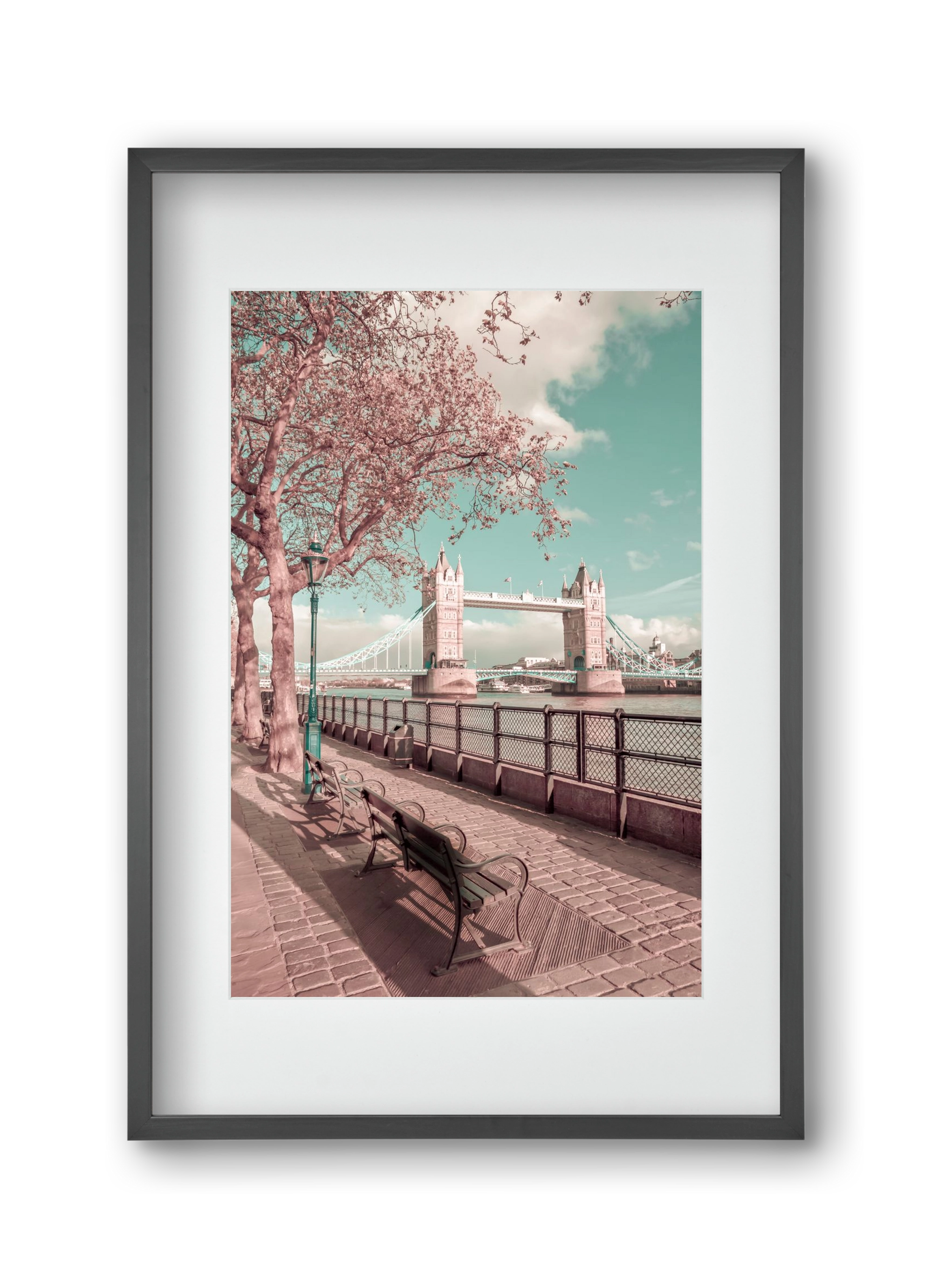 LONDON Thames Riverside & Tower Bridge | urban vintage style, 30x45 cm (20x30 cm), Fekete keret, paszpartuval