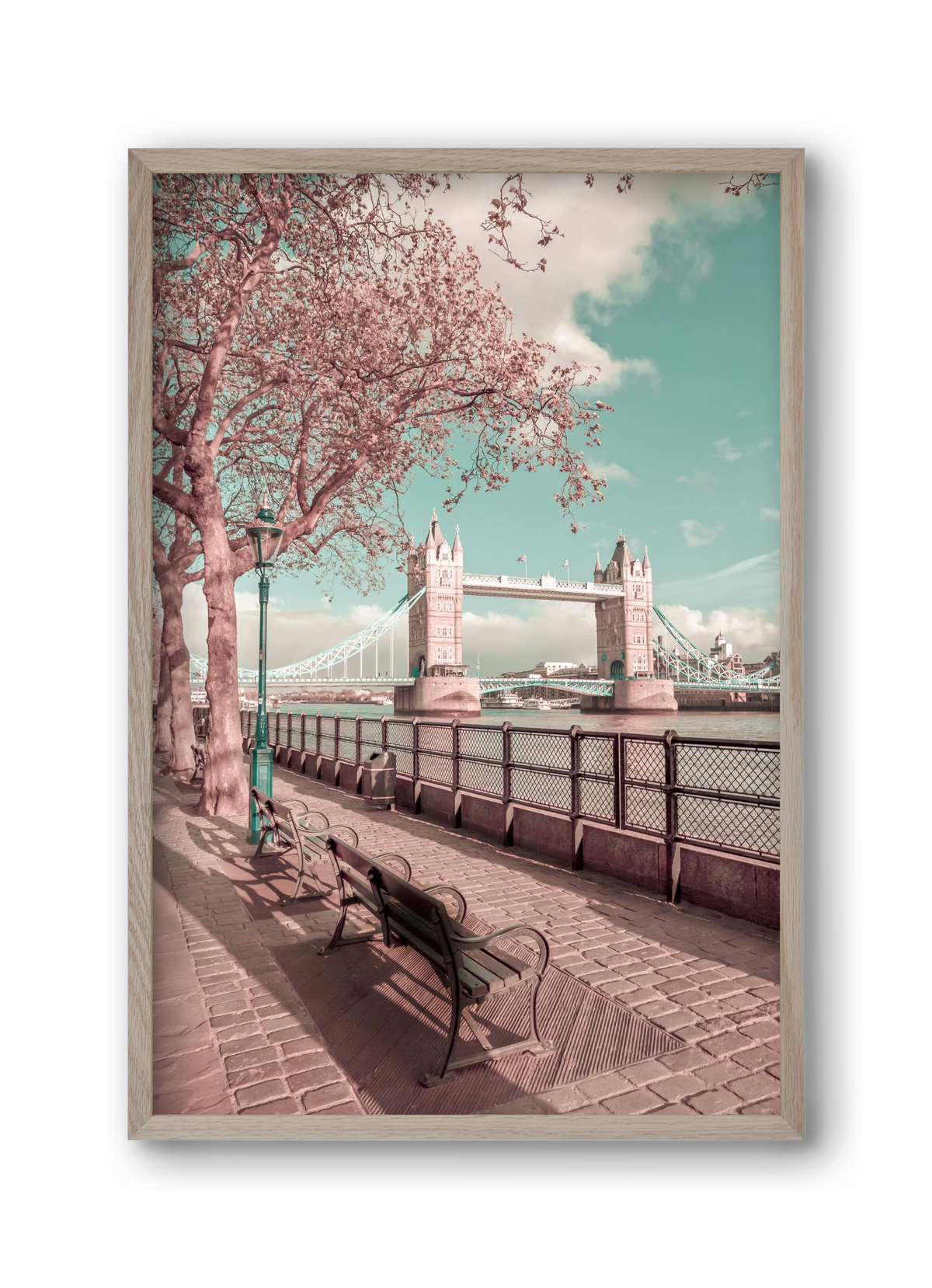 LONDON Thames Riverside & Tower Bridge | urban vintage style, 30x45 cm (30x45 cm), Tölgy keret