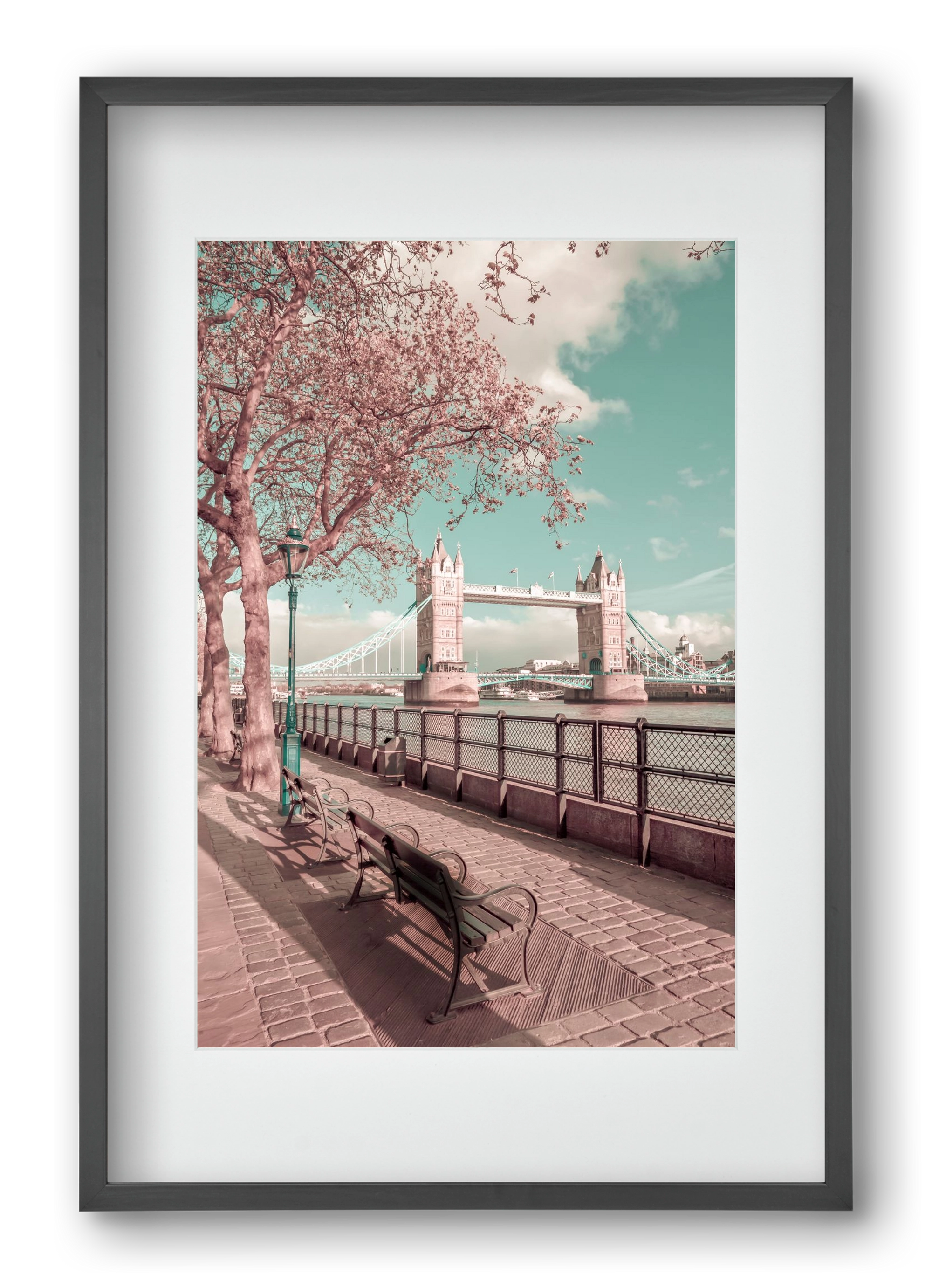 LONDON Thames Riverside & Tower Bridge | urban vintage style, 40x60 cm (30x45 cm), Fekete keret, paszpartuval