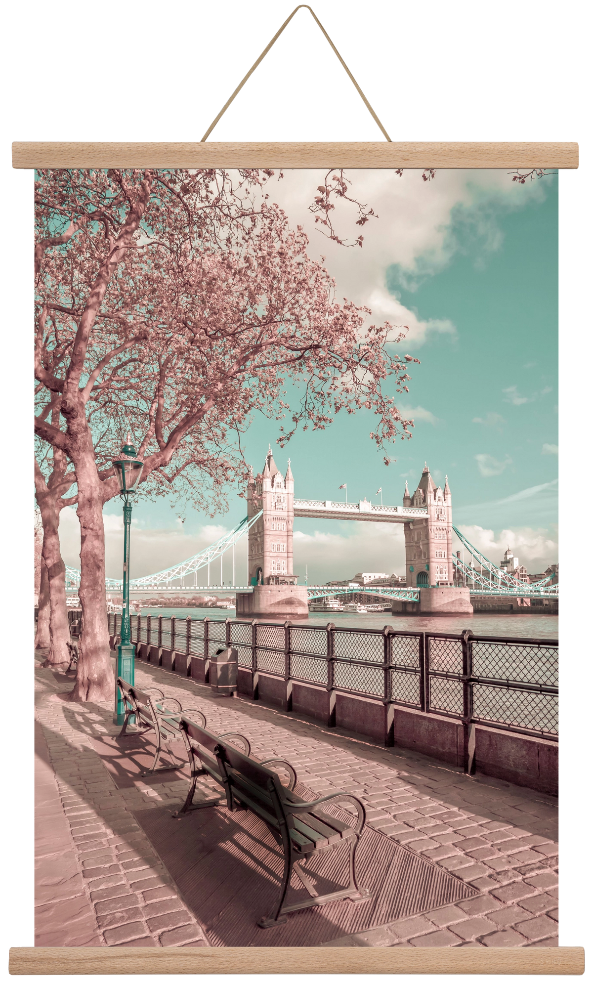 LONDON Thames Riverside & Tower Bridge | urban vintage style, 40x60 cm (40x60 cm), Tölgy akasztó