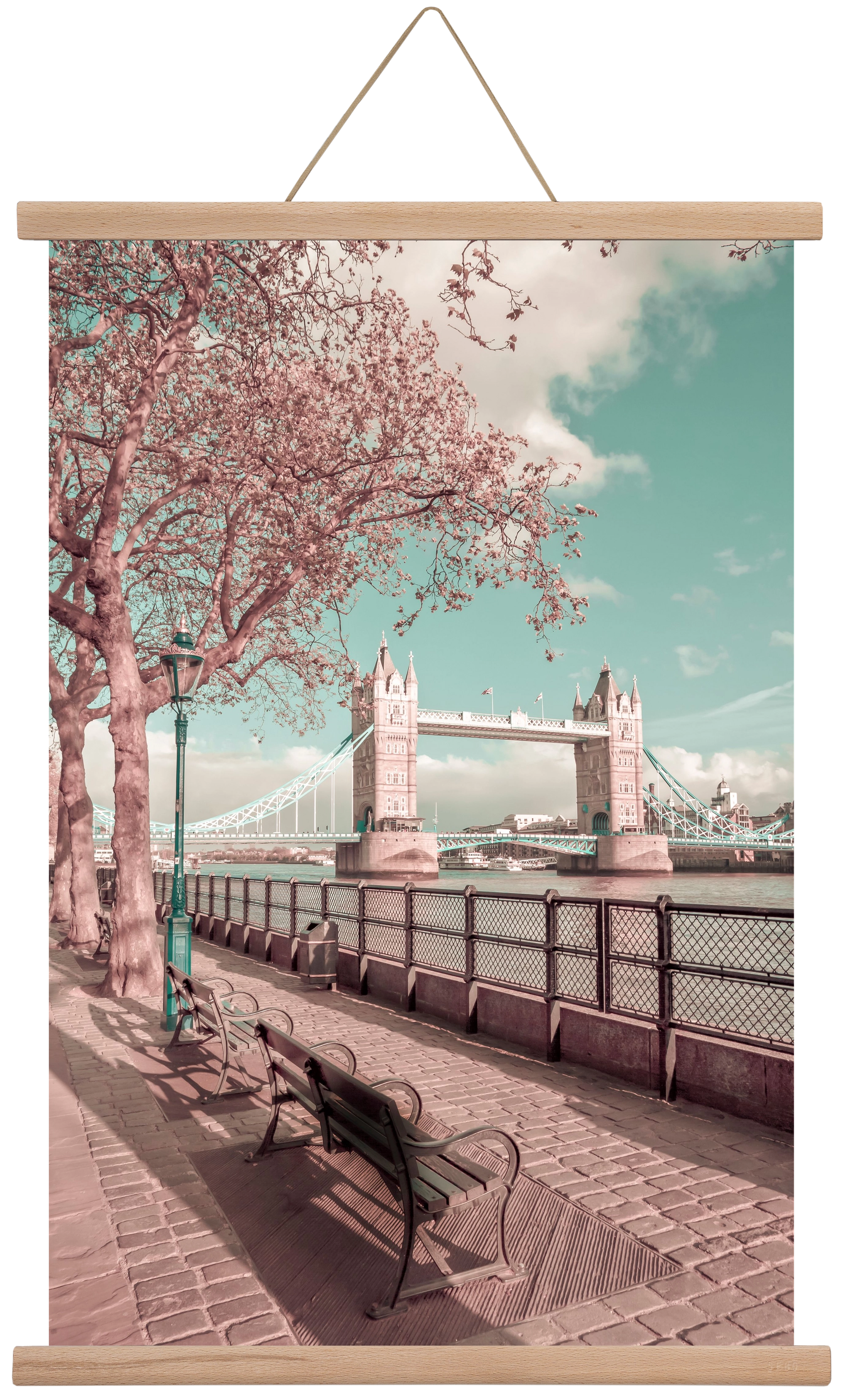 LONDON Thames Riverside & Tower Bridge | urban vintage style, 40x60 cm (40x60 cm), Tölgy akasztó