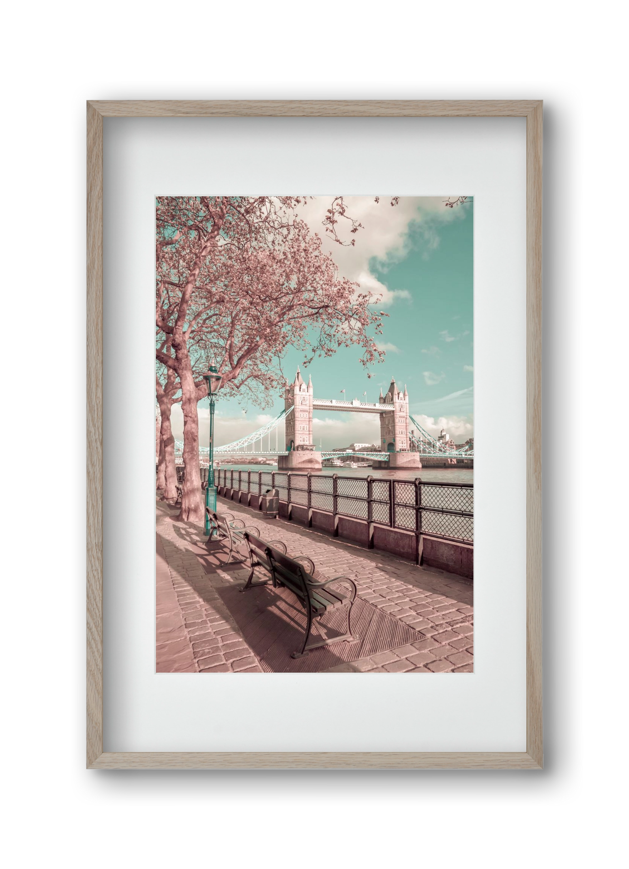 LONDON Thames Riverside & Tower Bridge | urban vintage style, 30x45 cm (20x30 cm), Tölgy keret, paszpartuval