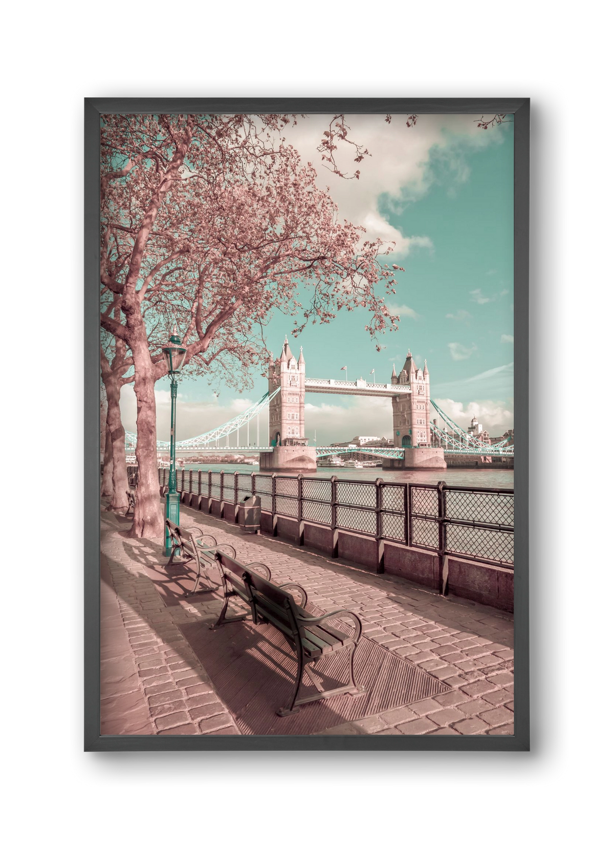 LONDON Thames Riverside & Tower Bridge | urban vintage style, 30x45 cm (30x45 cm), Fekete keret