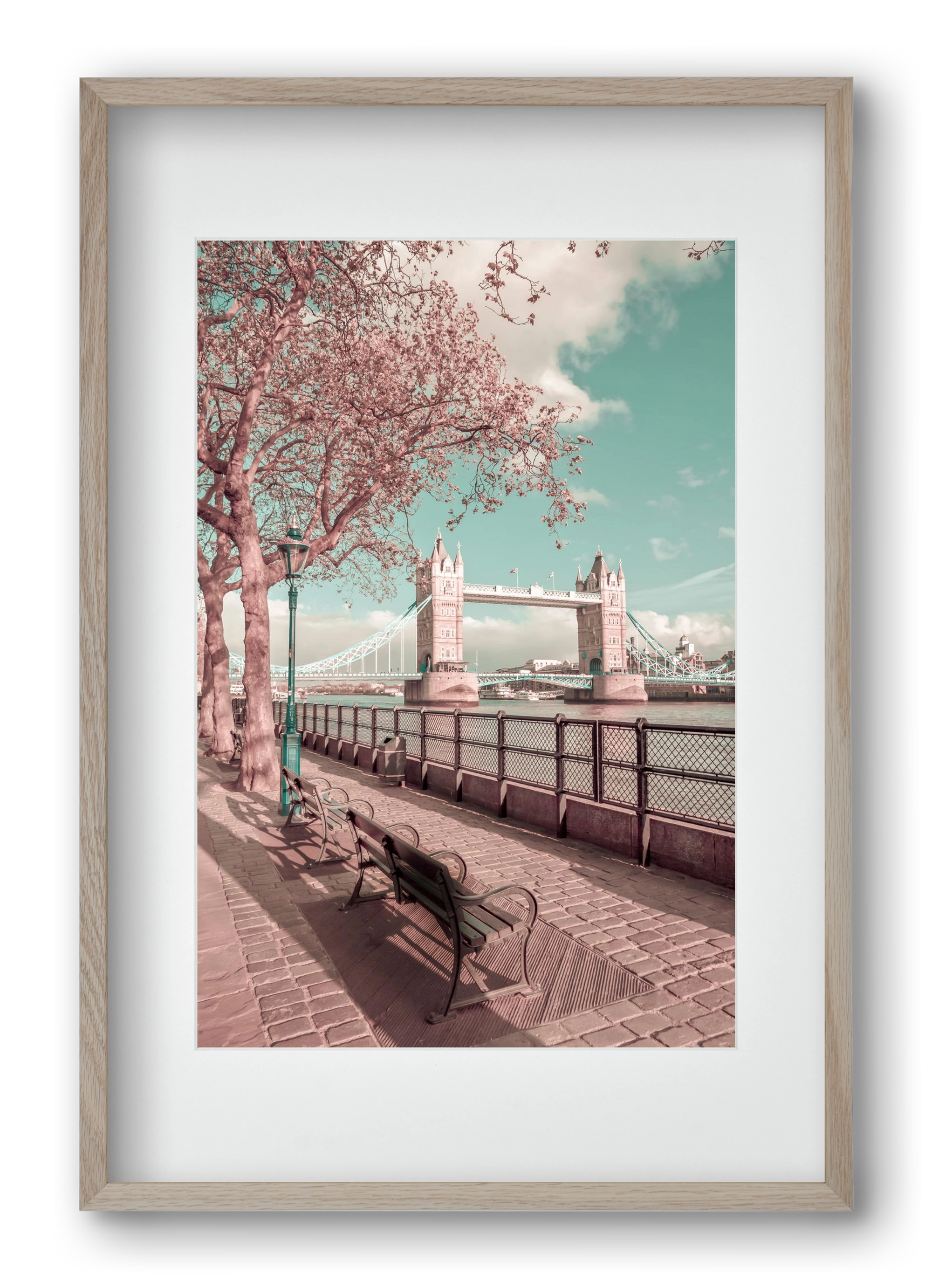 LONDON Thames Riverside & Tower Bridge | urban vintage style, 40x60 cm (30x45 cm), Tölgy keret, paszpartuval