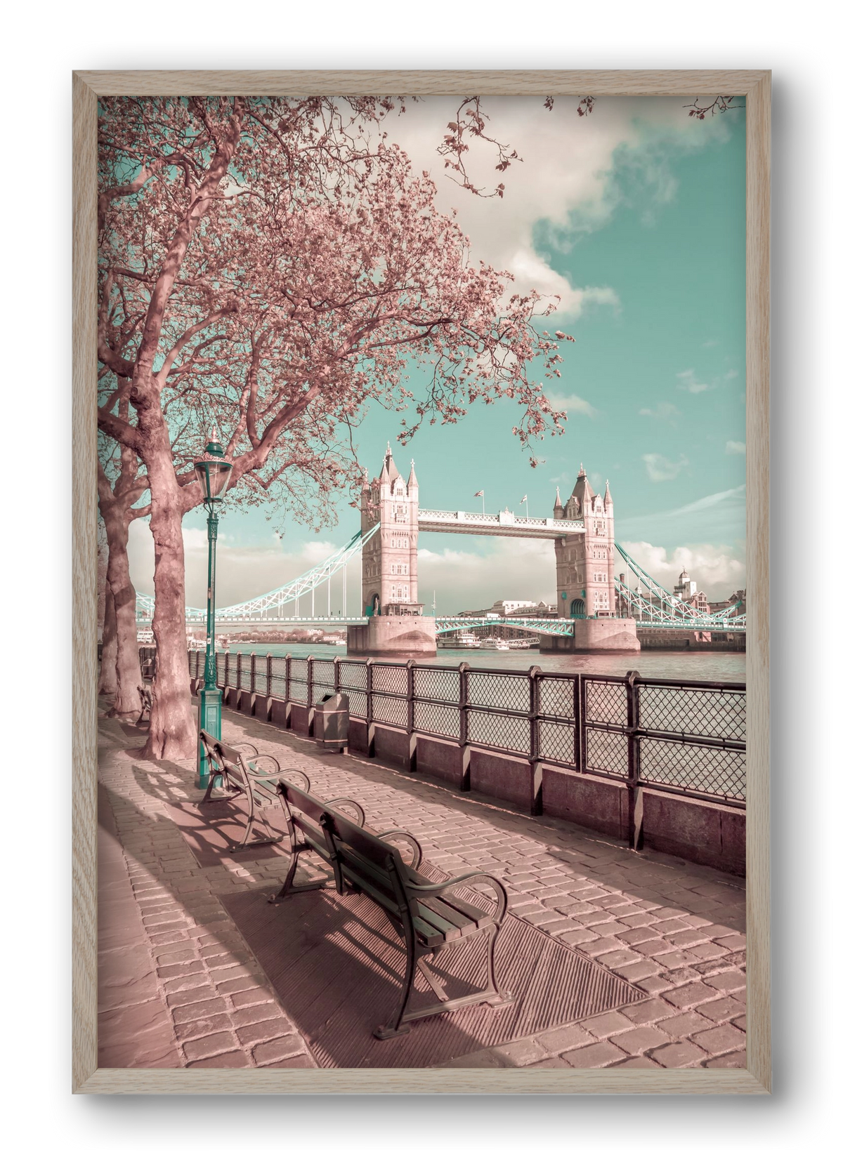LONDON Thames Riverside & Tower Bridge | urban vintage style, 40x60 cm (40x60 cm), Tölgy keret