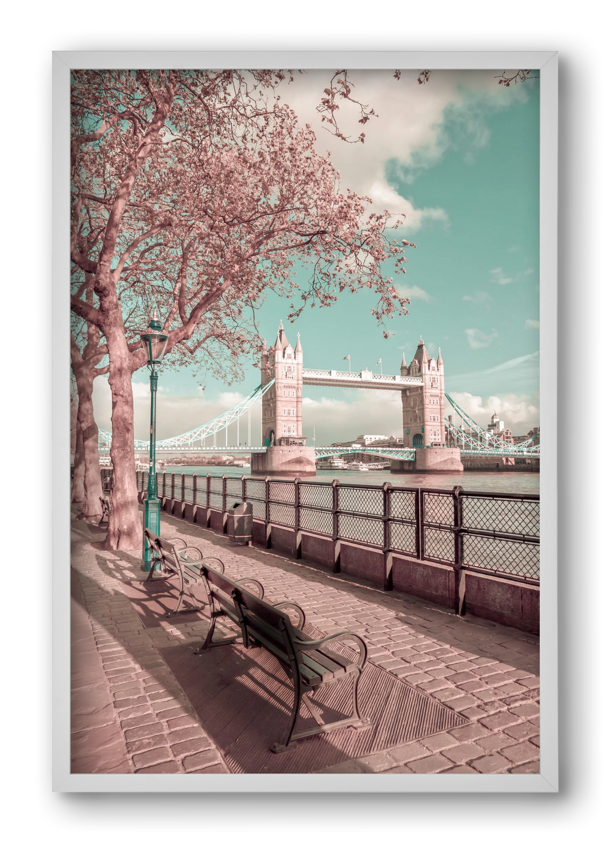 LONDON Thames Riverside & Tower Bridge | urban vintage style, 40x60 cm (40x60 cm), Fehér keret