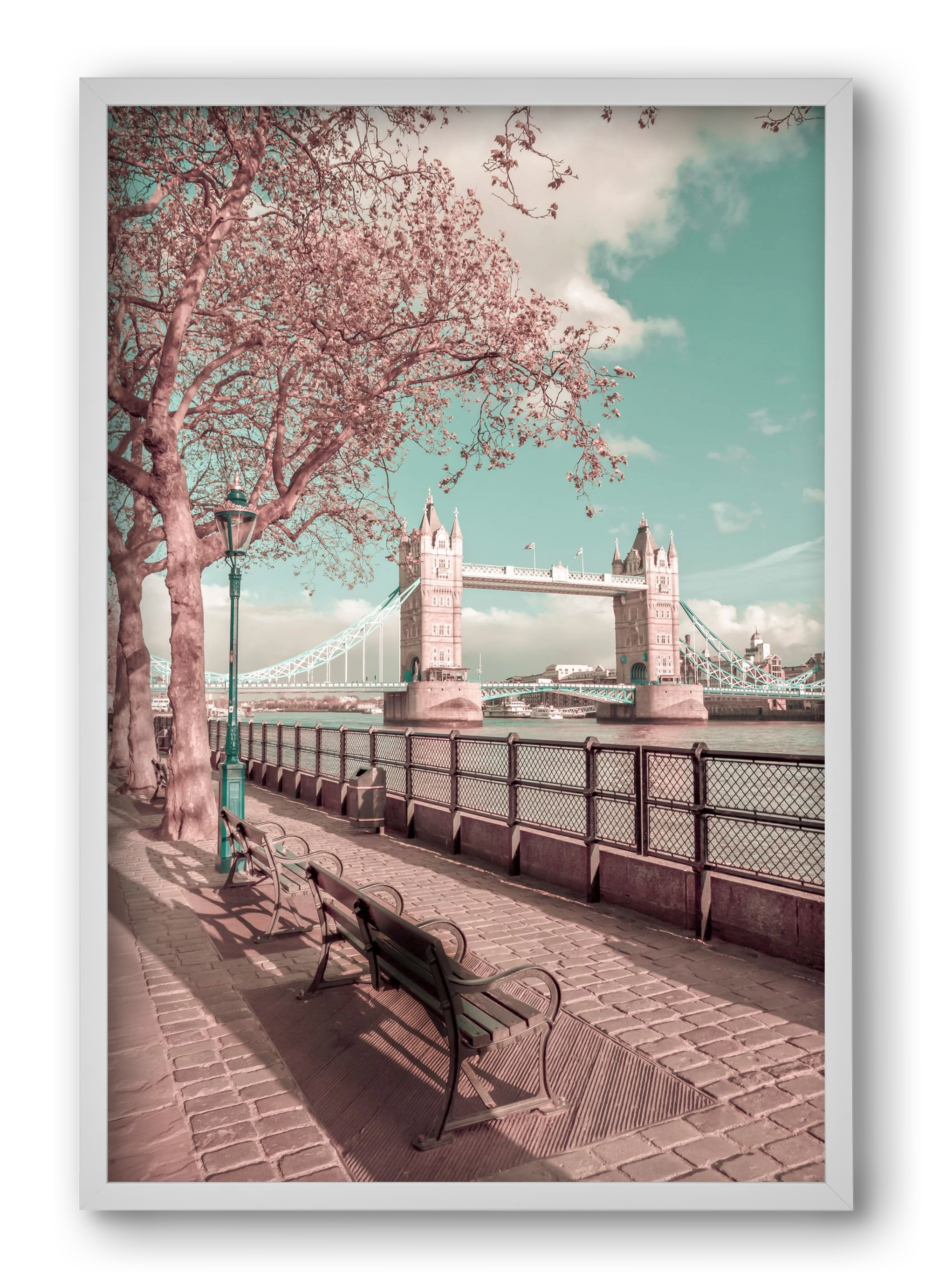 LONDON Thames Riverside & Tower Bridge | urban vintage style, 40x60 cm (40x60 cm), Fehér keret