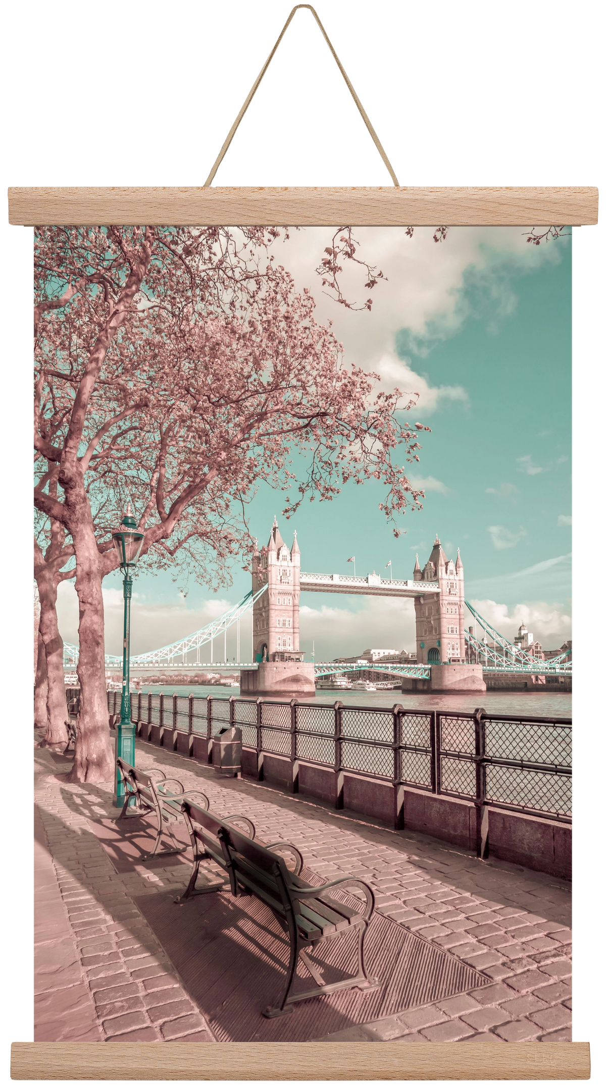 LONDON Thames Riverside & Tower Bridge | urban vintage style, 30x45 cm (30x45 cm), Tölgy akasztó