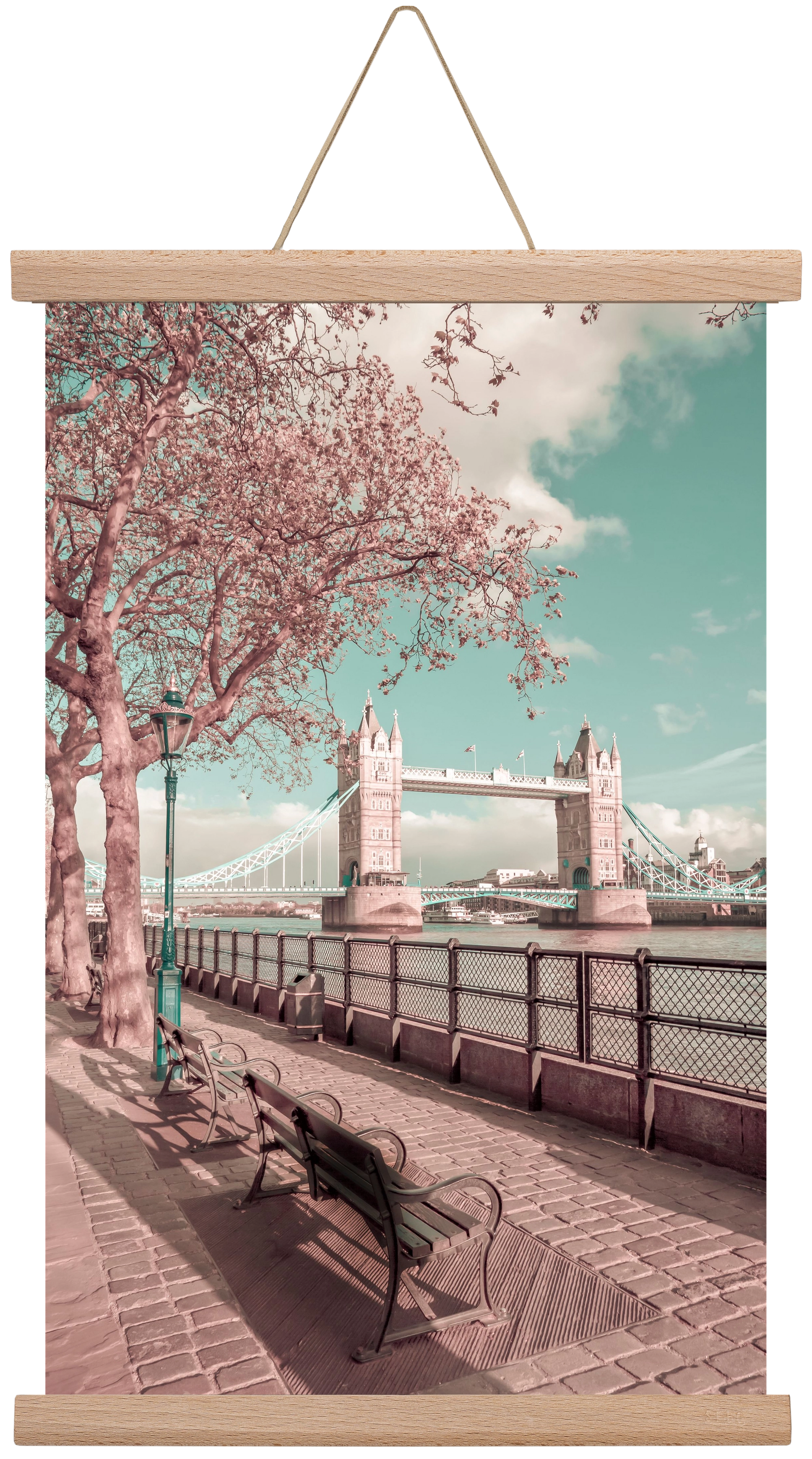 LONDON Thames Riverside & Tower Bridge | urban vintage style, 30x45 cm (30x45 cm), Tölgy akasztó