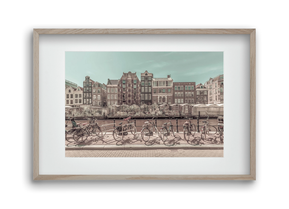 AMSTERDAM Singel Canal with Flower Market | urban vintage style, 45x30 cm (30x20 cm), Tölgy keret, paszpartuval