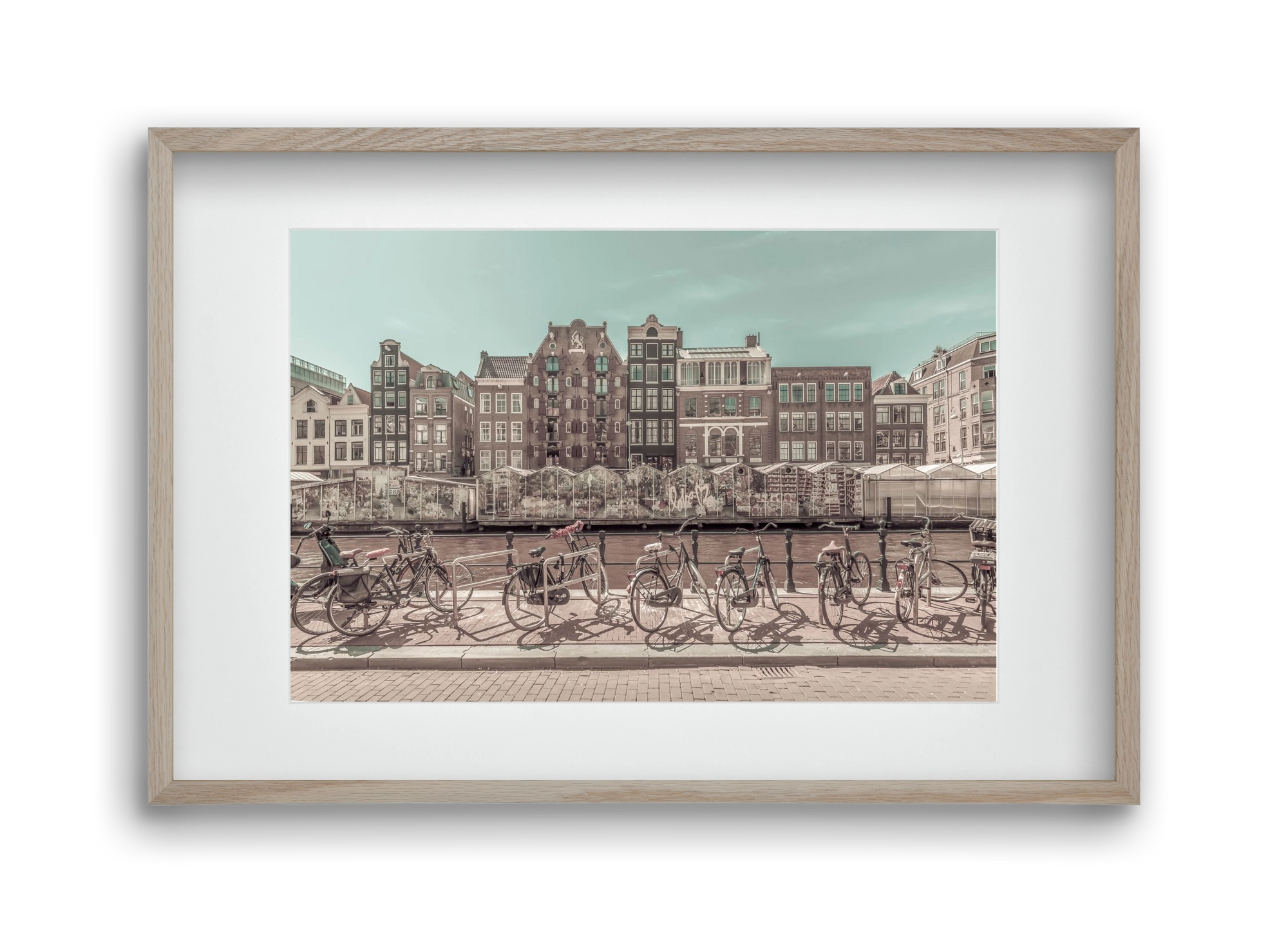 AMSTERDAM Singel Canal with Flower Market | urban vintage style, 45x30 cm (30x20 cm), Tölgy keret, paszpartuval