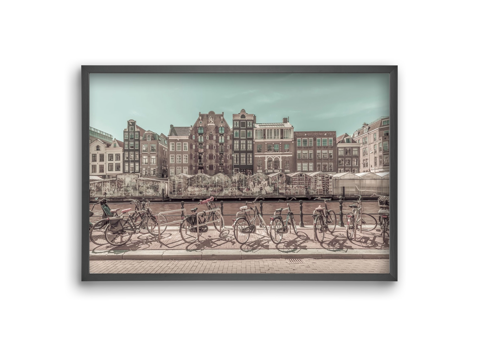 AMSTERDAM Singel Canal with Flower Market | urban vintage style, 30x20 cm (30x20 cm), Fekete keret