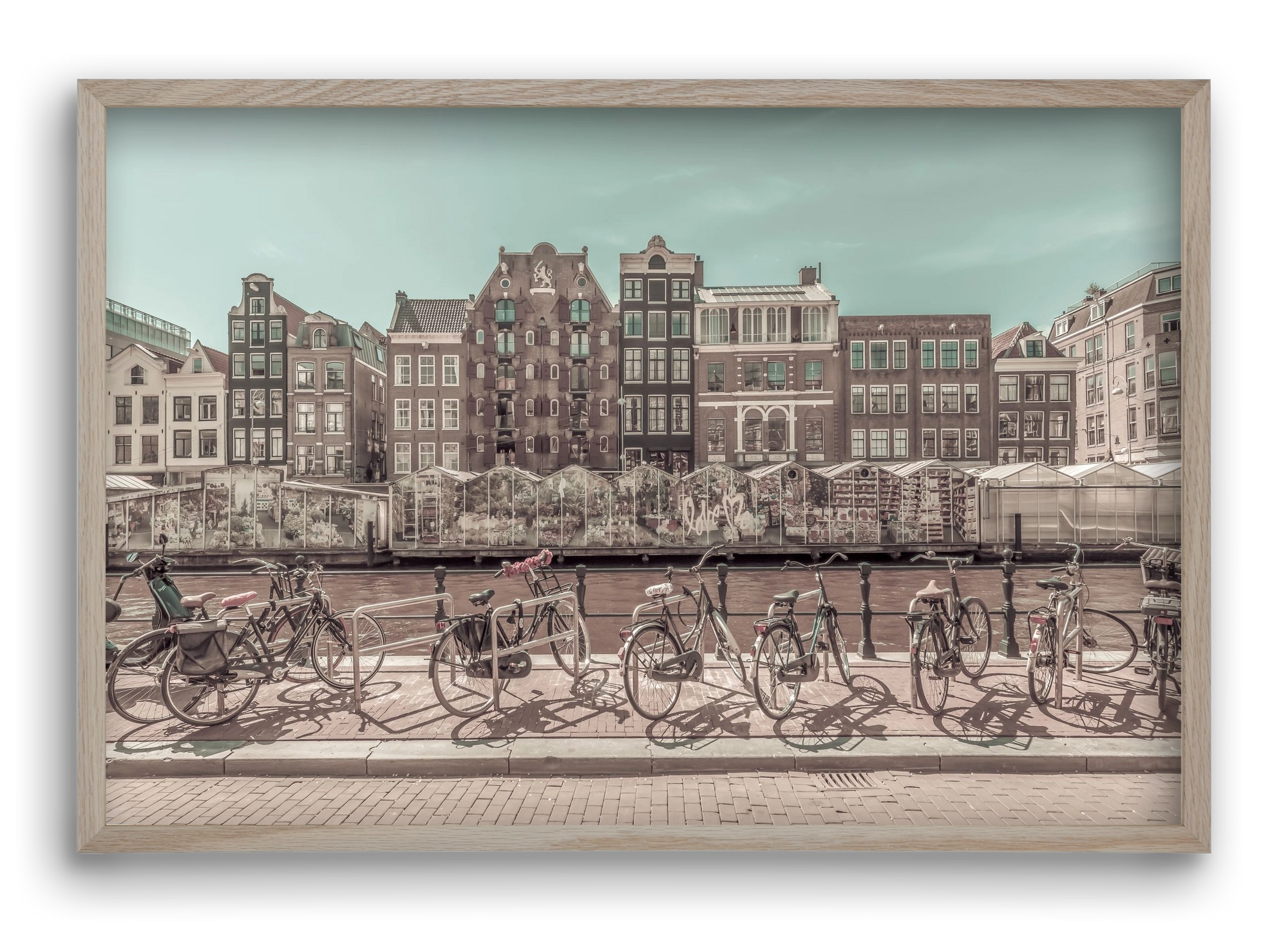 AMSTERDAM Singel Canal with Flower Market | urban vintage style, 60x40 cm (60x40 cm), Tölgy keret