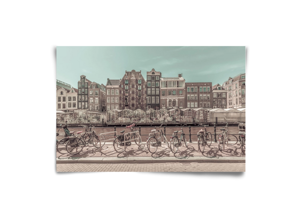 AMSTERDAM Singel Canal with Flower Market | urban vintage style, 30x20 cm, Keret nélkül