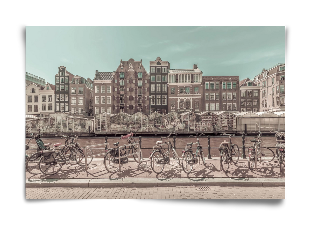 AMSTERDAM Singel Canal with Flower Market | urban vintage style, 60x40 cm, Keret nélkül