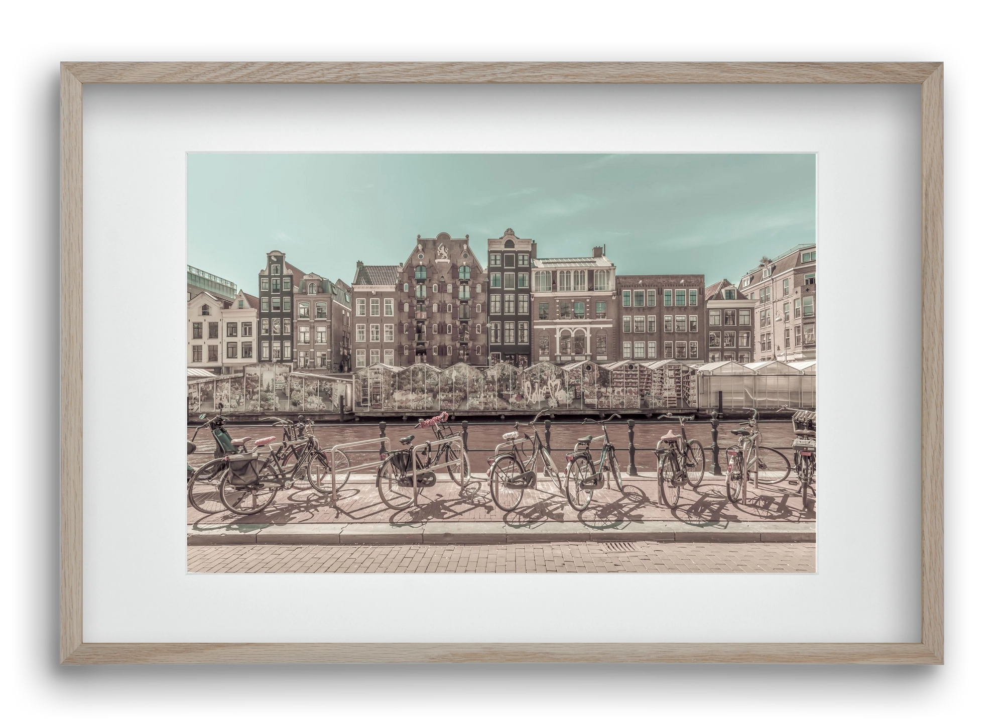 AMSTERDAM Singel Canal with Flower Market | urban vintage style, 60x40 cm (45x30 cm), Tölgy keret, paszpartuval