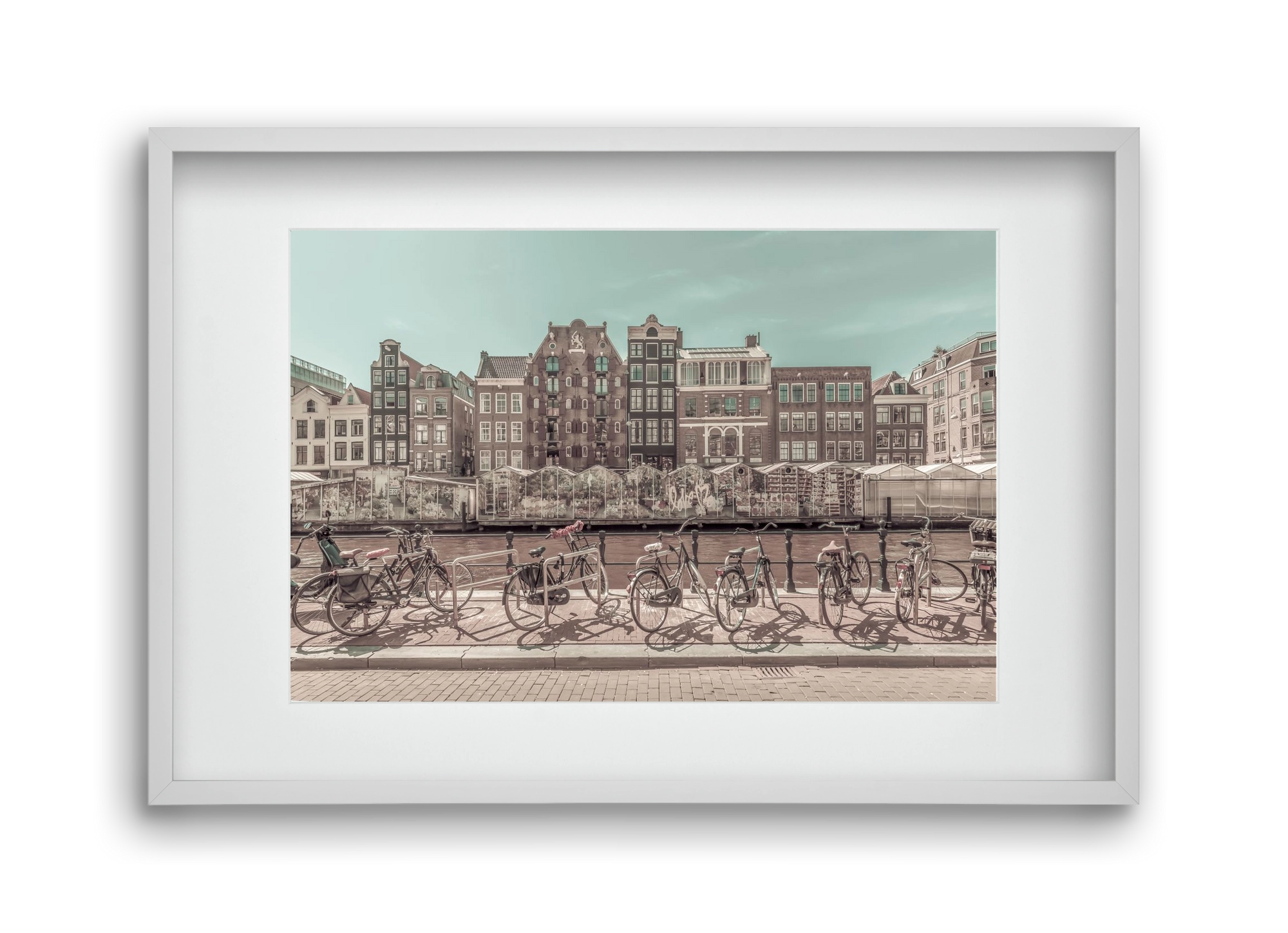 AMSTERDAM Singel Canal with Flower Market | urban vintage style, 45x30 cm (30x20 cm), Fehér keret, paszpartuval
