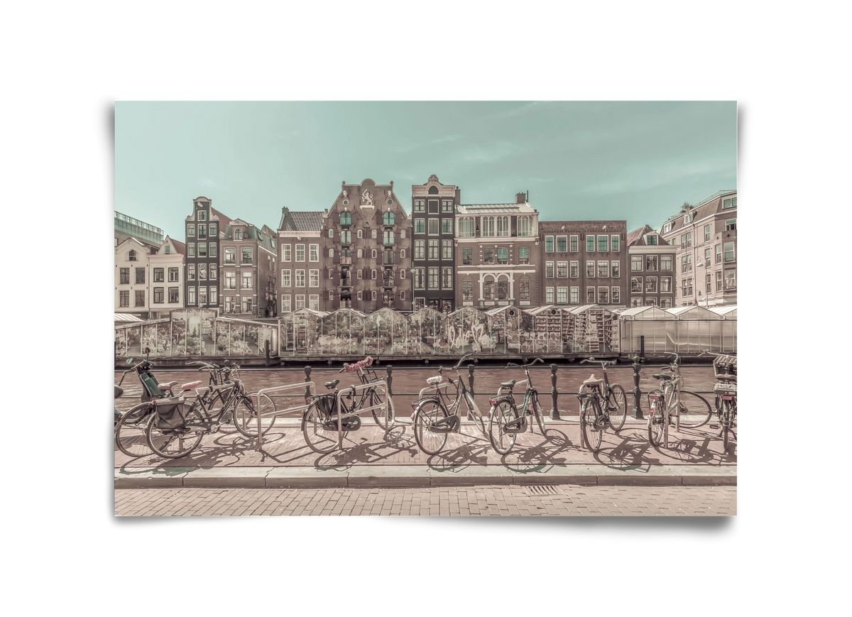 AMSTERDAM Singel Canal with Flower Market | urban vintage style, 45x30 cm, Keret nélkül