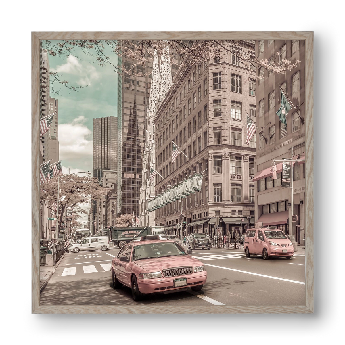 MANHATTAN 5th Avenue | urban vintage style, 40x40 cm (40x40 cm), Tölgy keret