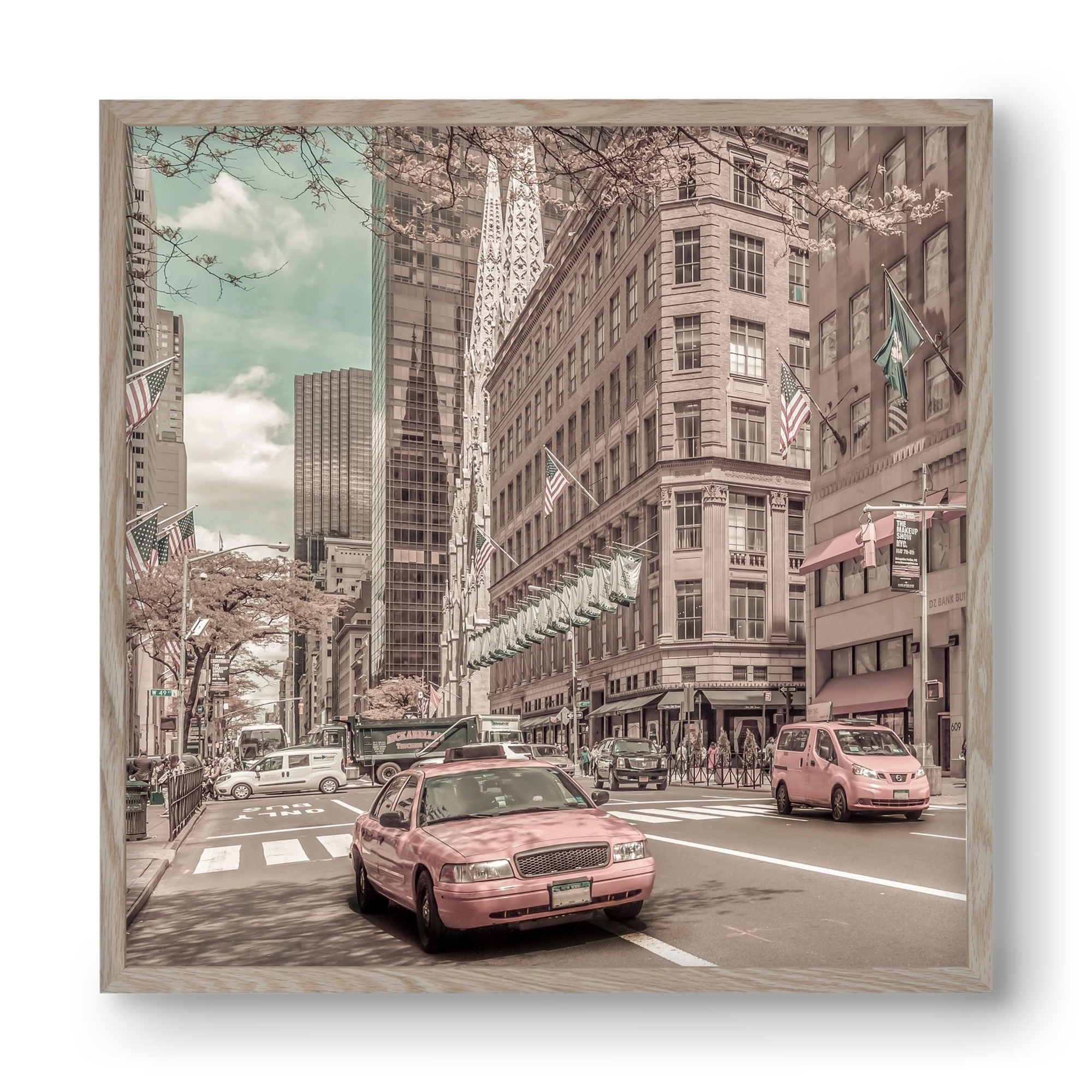 MANHATTAN 5th Avenue | urban vintage style, 40x40 cm (40x40 cm), Tölgy keret