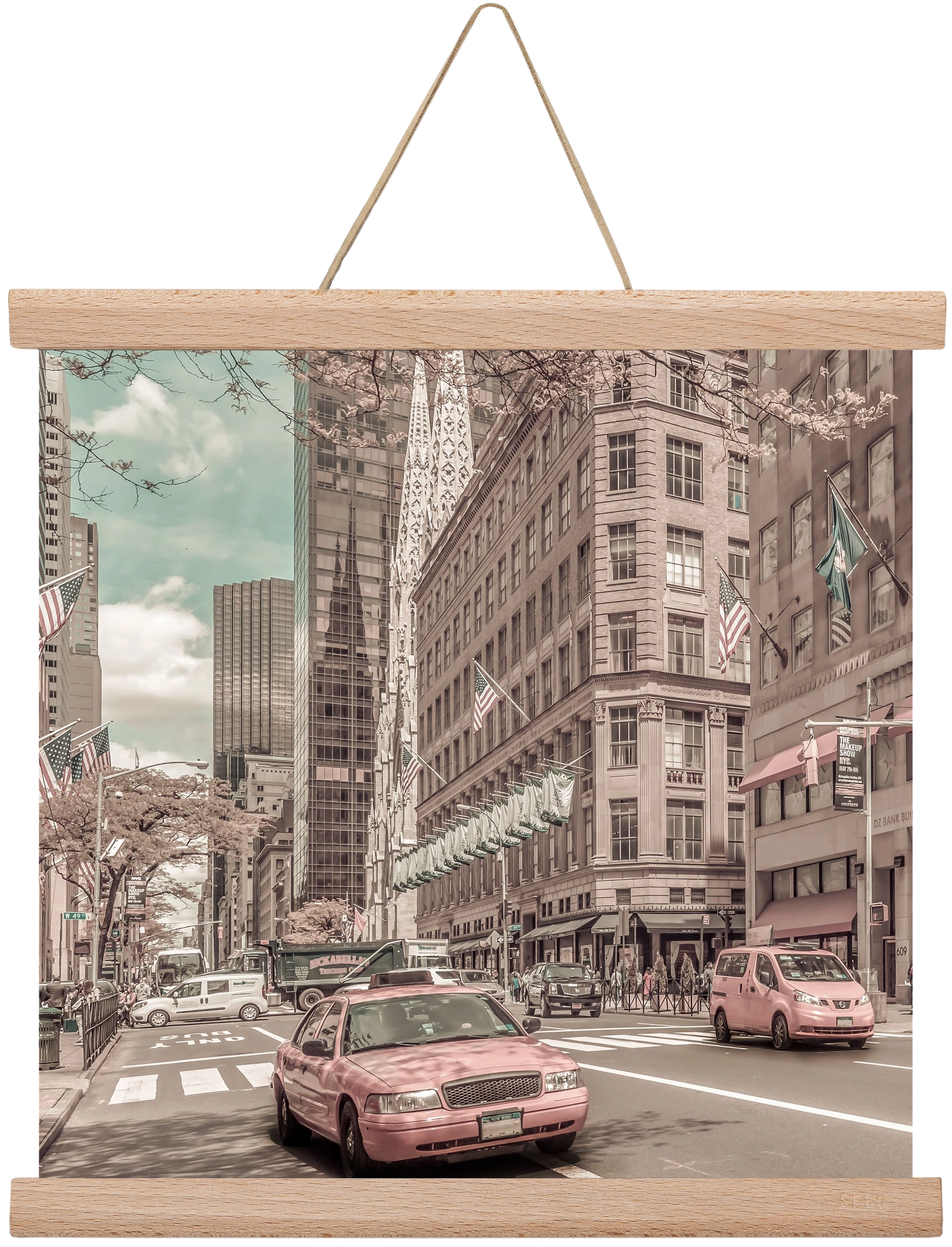 MANHATTAN 5th Avenue | urban vintage style, 30x30 cm (30x30 cm), Tölgy akasztó