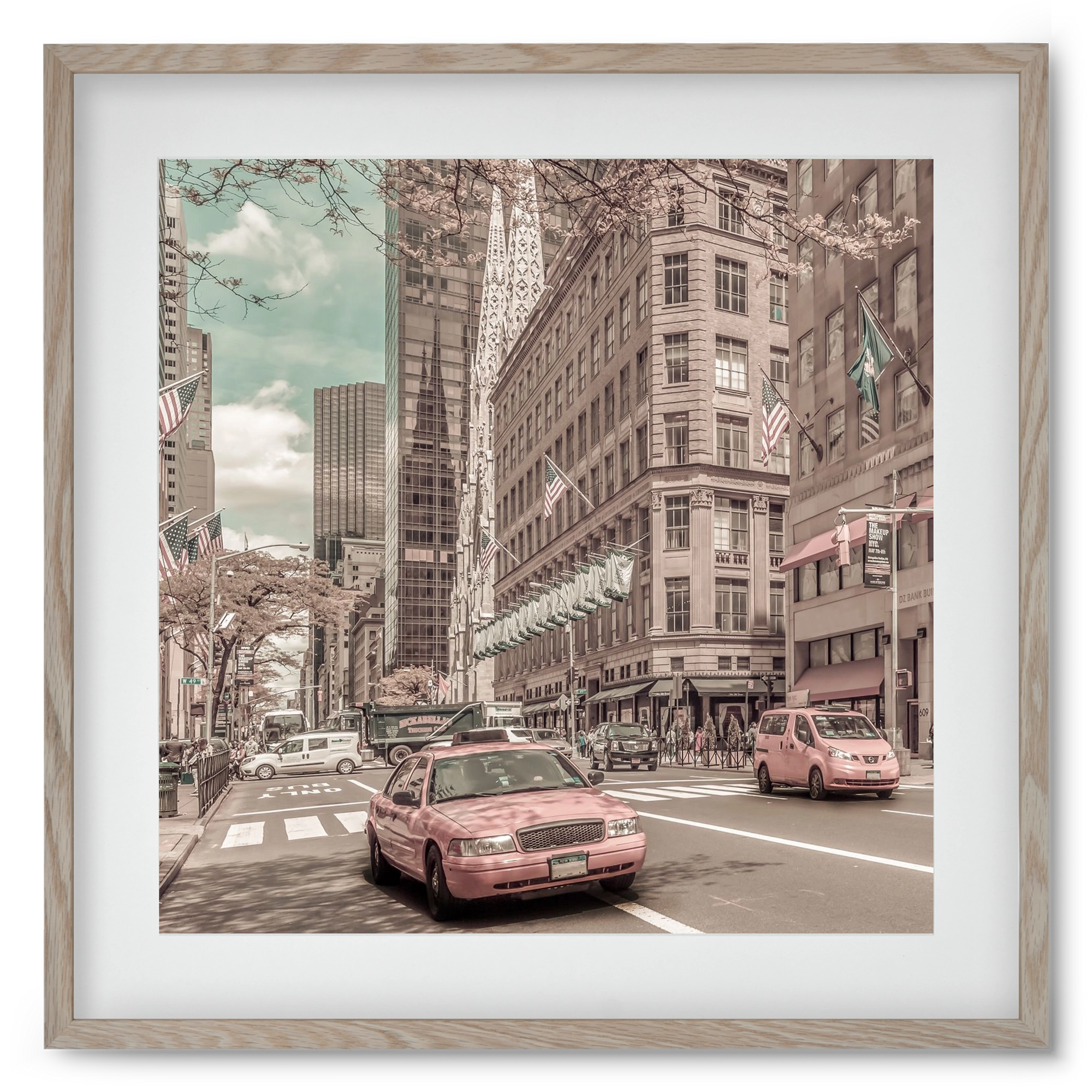 MANHATTAN 5th Avenue | urban vintage style, 50x50 cm (40x40 cm), Tölgy keret, paszpartuval
