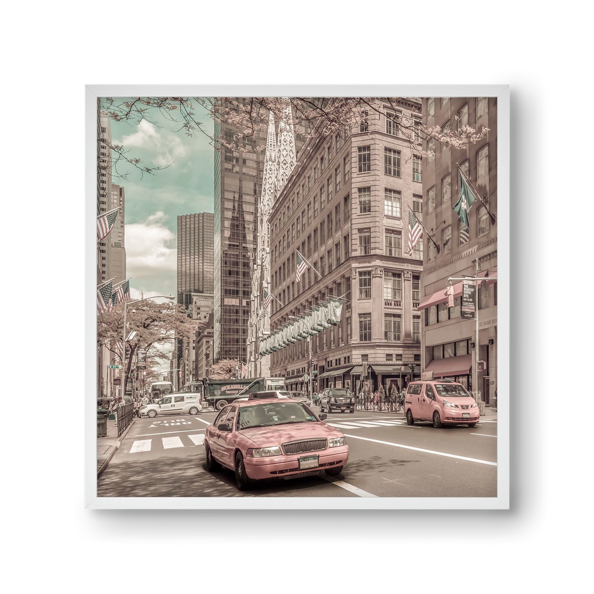 MANHATTAN 5th Avenue | urban vintage style, 30x30 cm (30x30 cm), Fehér keret