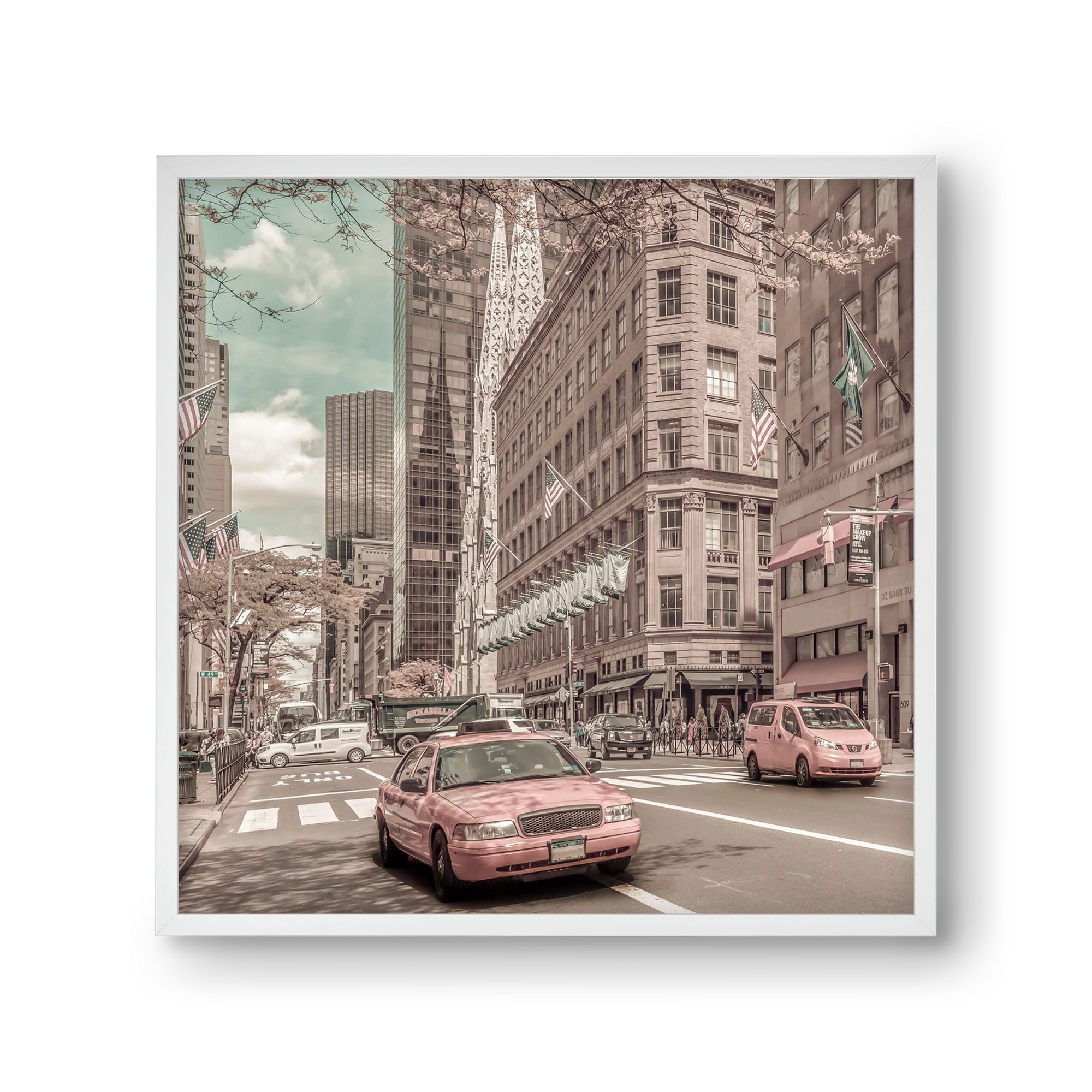 MANHATTAN 5th Avenue | urban vintage style, 30x30 cm (30x30 cm), Fehér keret