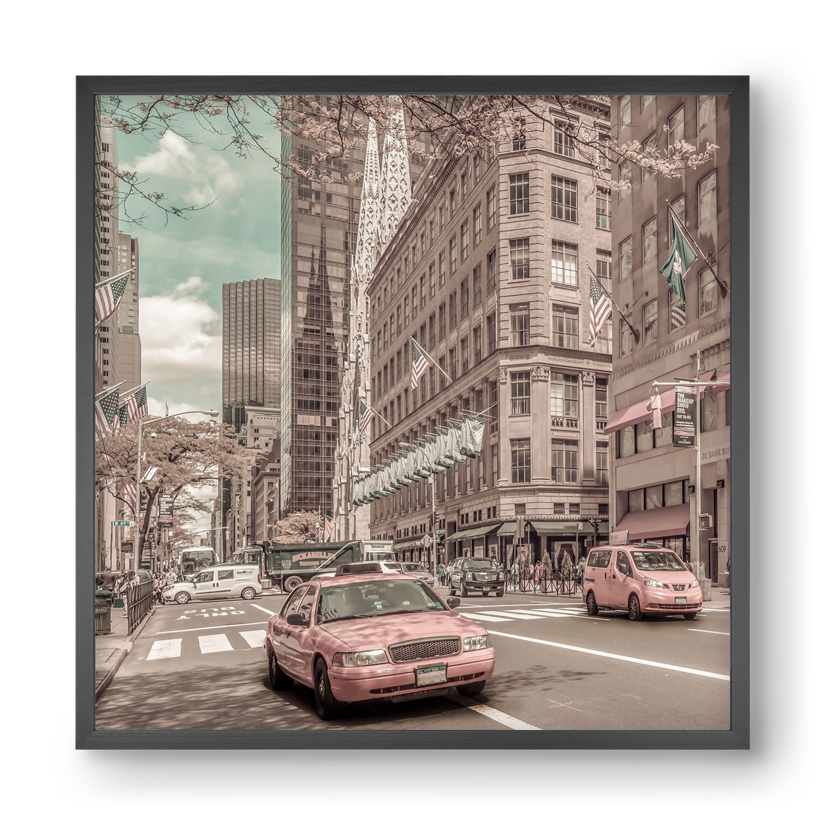 MANHATTAN 5th Avenue | urban vintage style, 40x40 cm (40x40 cm), Fekete keret