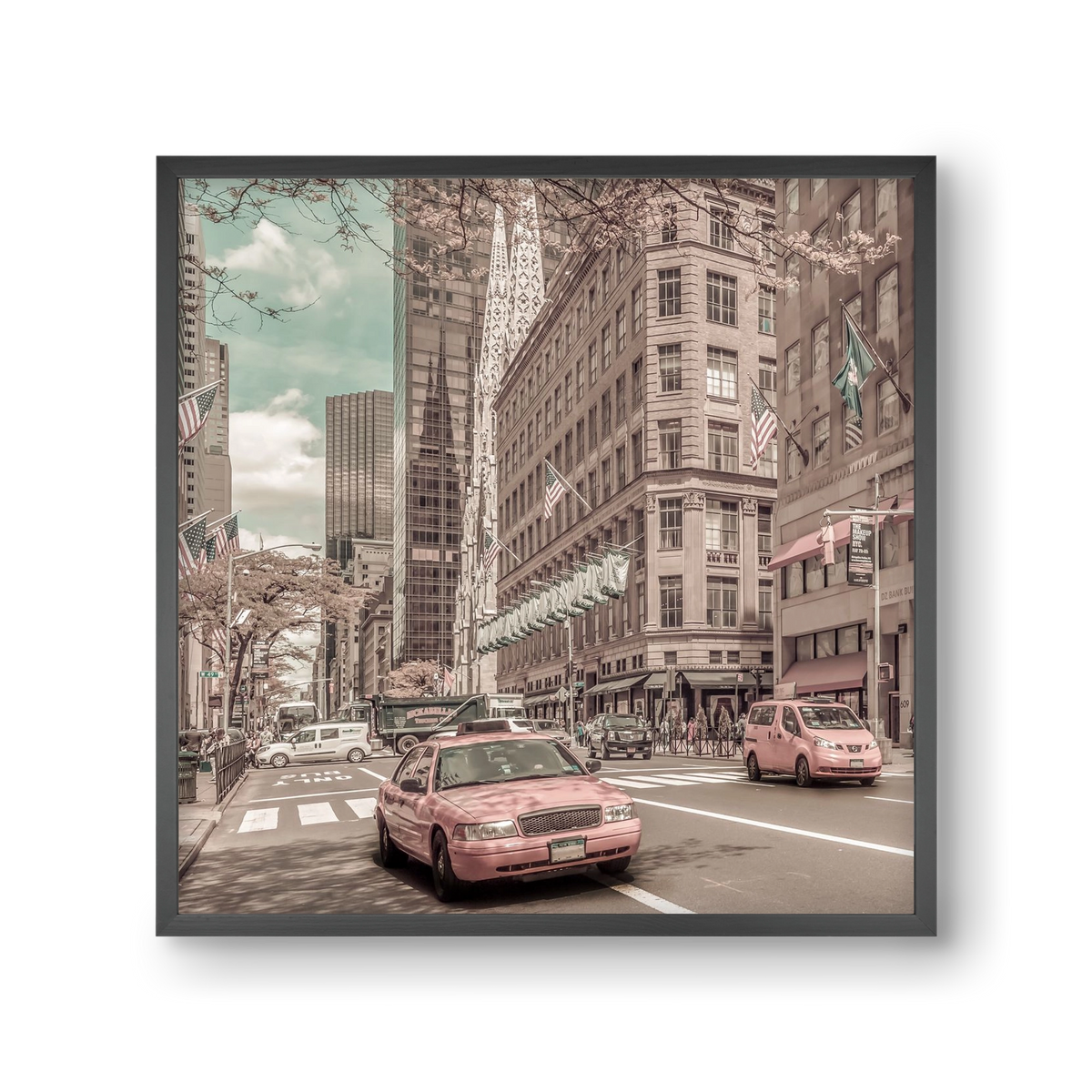 MANHATTAN 5th Avenue | urban vintage style, 30x30 cm (30x30 cm), Fekete keret