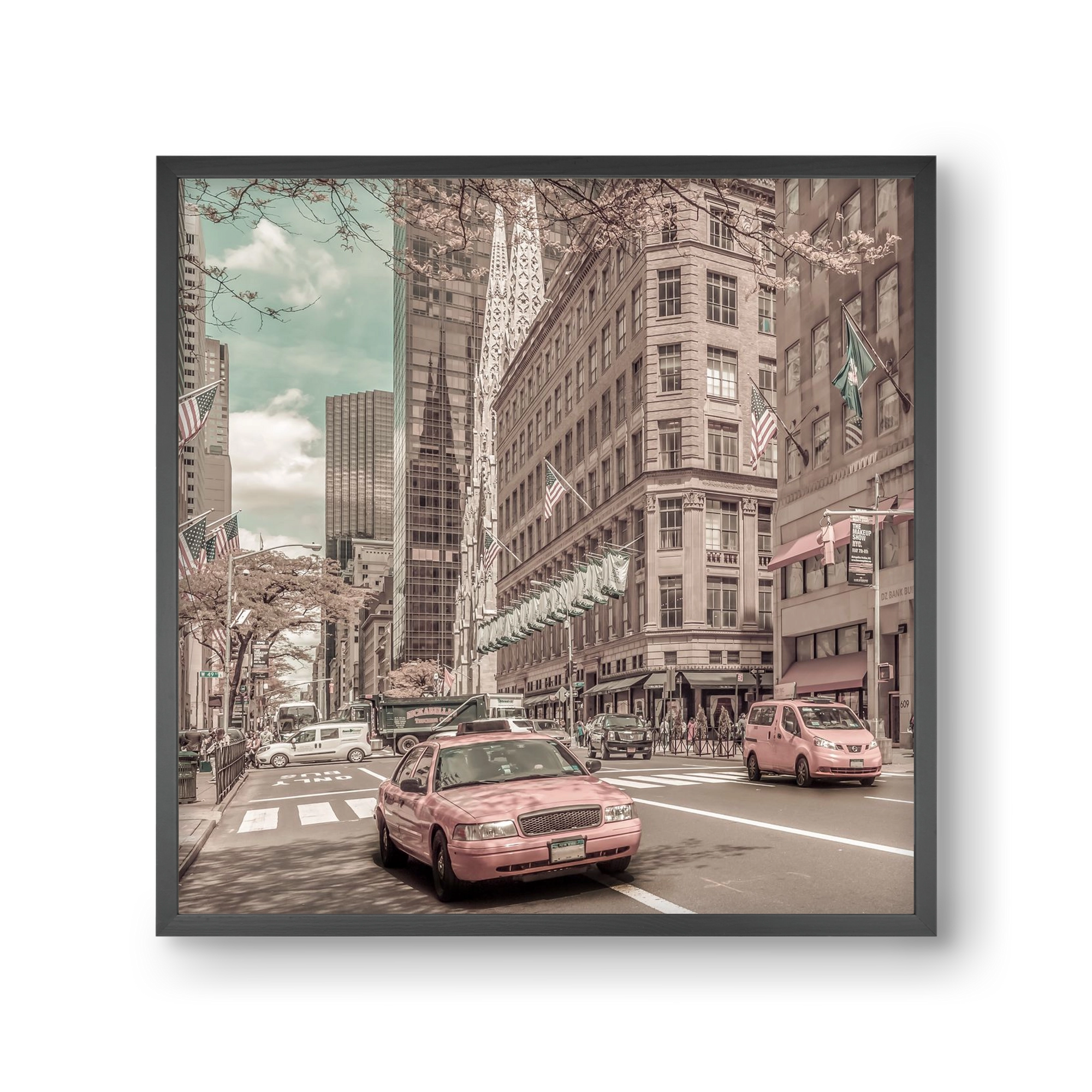 MANHATTAN 5th Avenue | urban vintage style, 30x30 cm (30x30 cm), Fekete keret