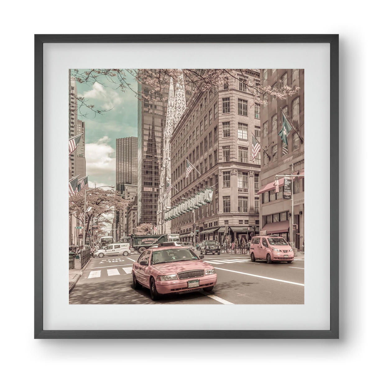 MANHATTAN 5th Avenue | urban vintage style, 40x40 cm (30x30 cm), Fekete keret, paszpartuval