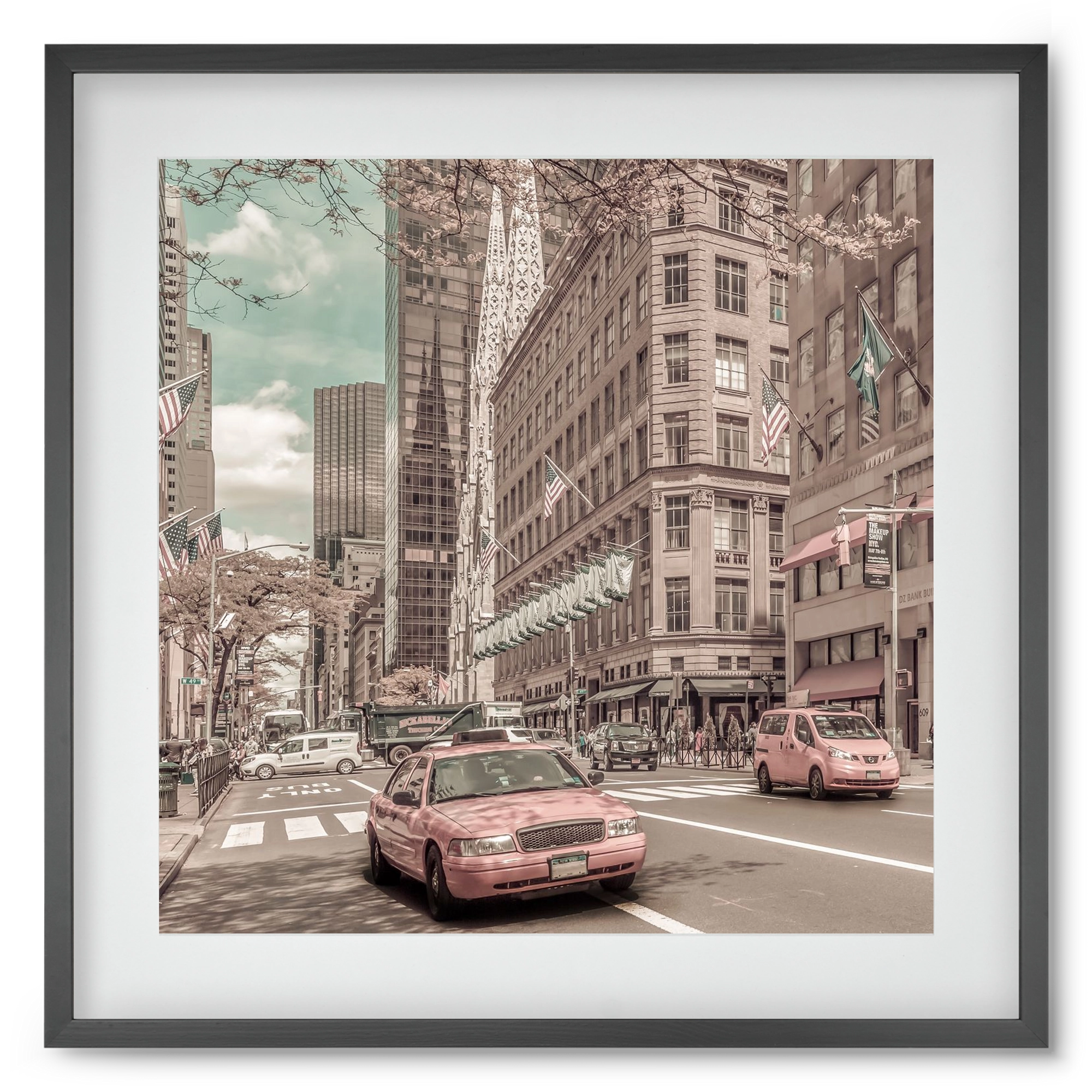 MANHATTAN 5th Avenue | urban vintage style, 50x50 cm (40x40 cm), Fekete keret, paszpartuval