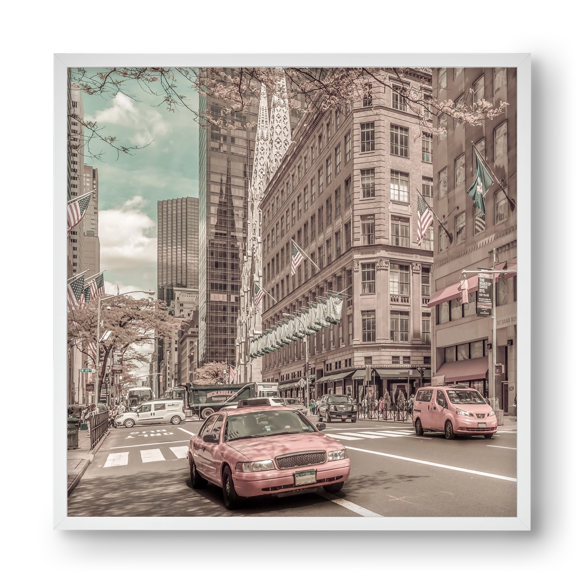 MANHATTAN 5th Avenue | urban vintage style, 40x40 cm (40x40 cm), Fehér keret