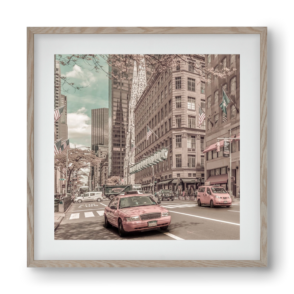 MANHATTAN 5th Avenue | urban vintage style, 40x40 cm (30x30 cm), Tölgy keret, paszpartuval